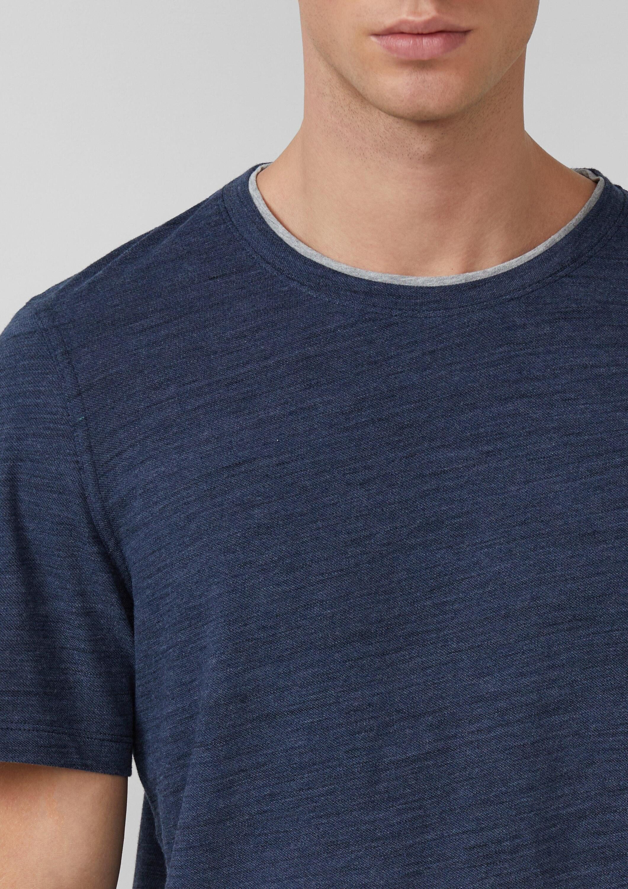 s.Oliver Kurzarmshirt T-Shirt Meliertes Piqué-T-Shirt mit Kontrast-Details