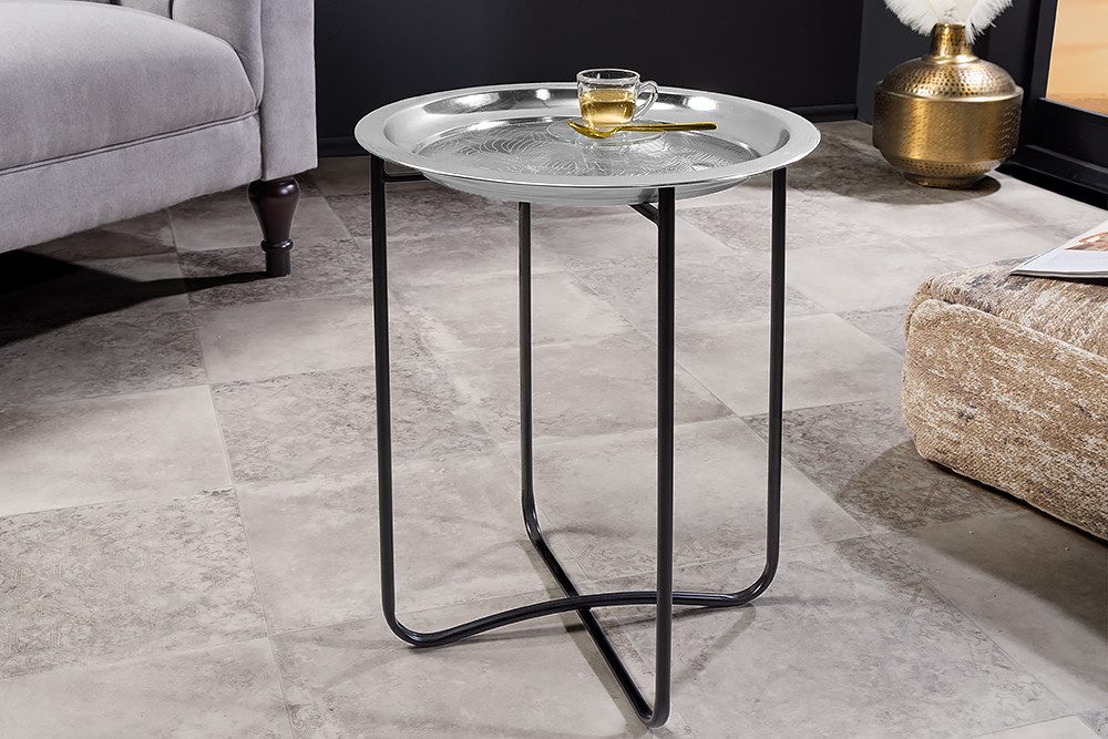 riess-ambiente Beistelltisch CASABLANCA 50cm silber / schwarz · Wohnzimmertisch aus Metall (Einzelartikel, 1-St), Teetisch · rund · handmade · abnehmbares Table – Bild 2 von 5