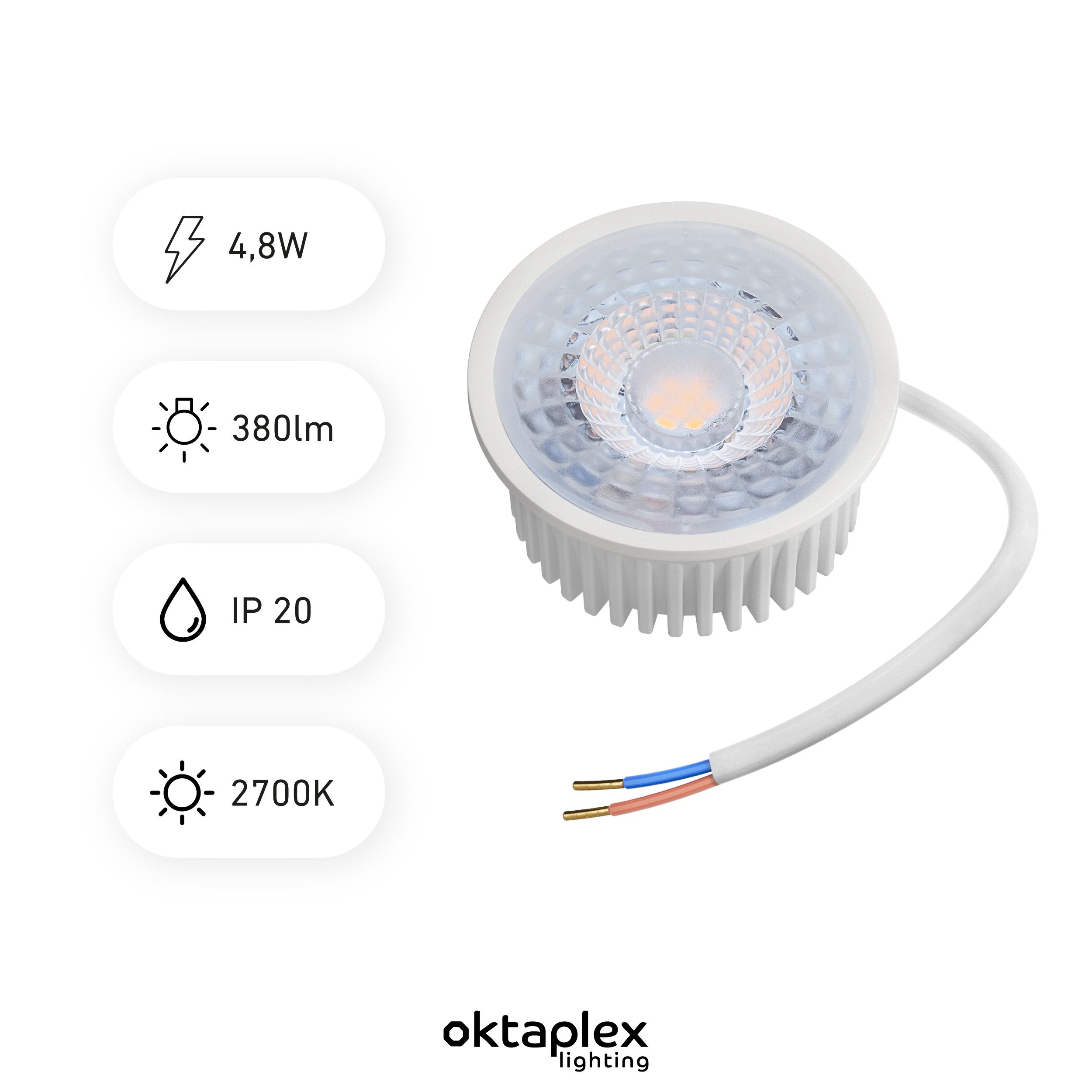 Oktaplex lighting LED-Leuchtmittel Nizza LED Modul flach Leuchtmittel GU10 Ersatz, 230V, 3 St., warmweiß, 2700K - Einbaustrahler kompatibel