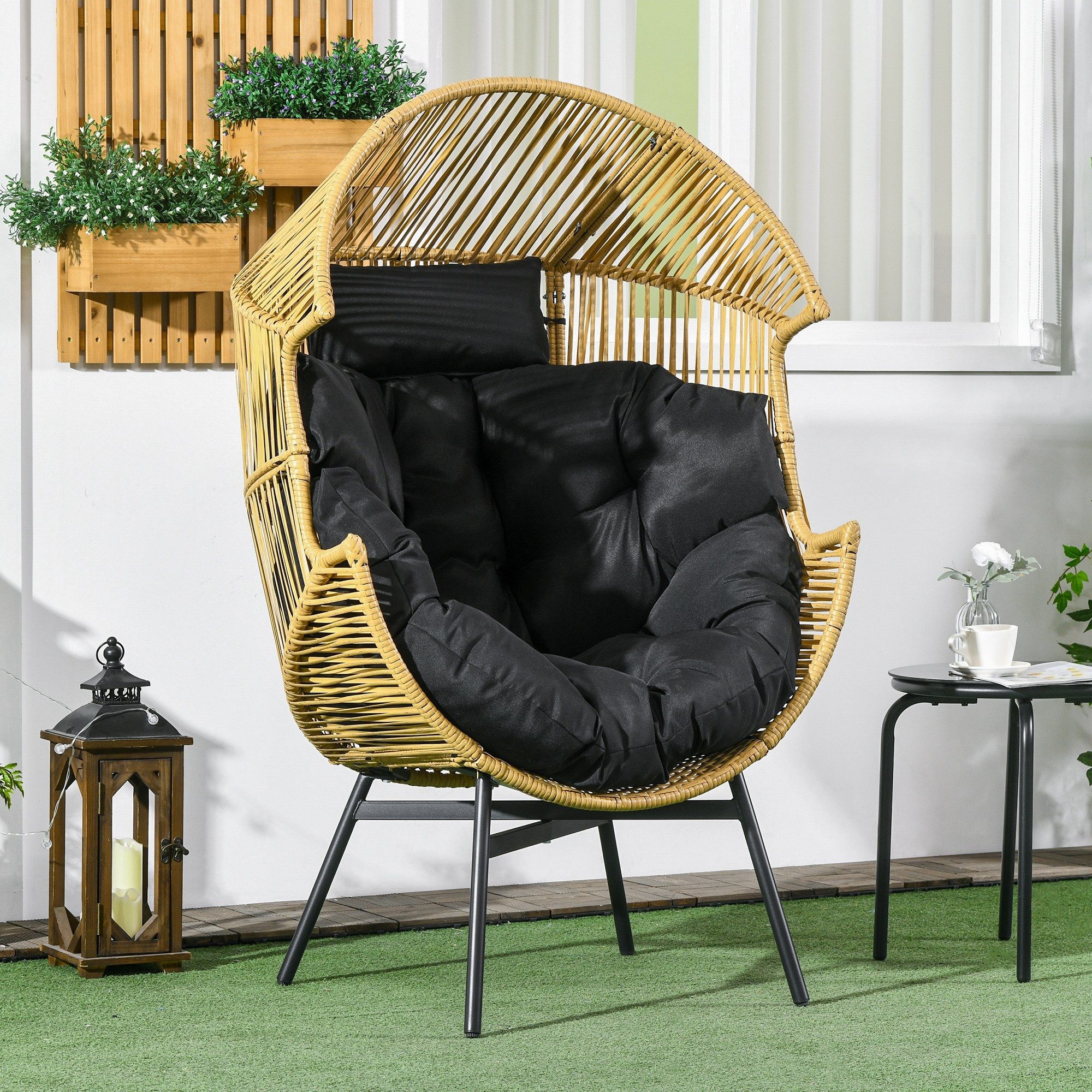 MC Star Gartensessel Rattansessel Outdoor-Sessel Gartensessel, PE-Rattan (89 cm x 75 cm x 143 cm, Natur + Schwarz)