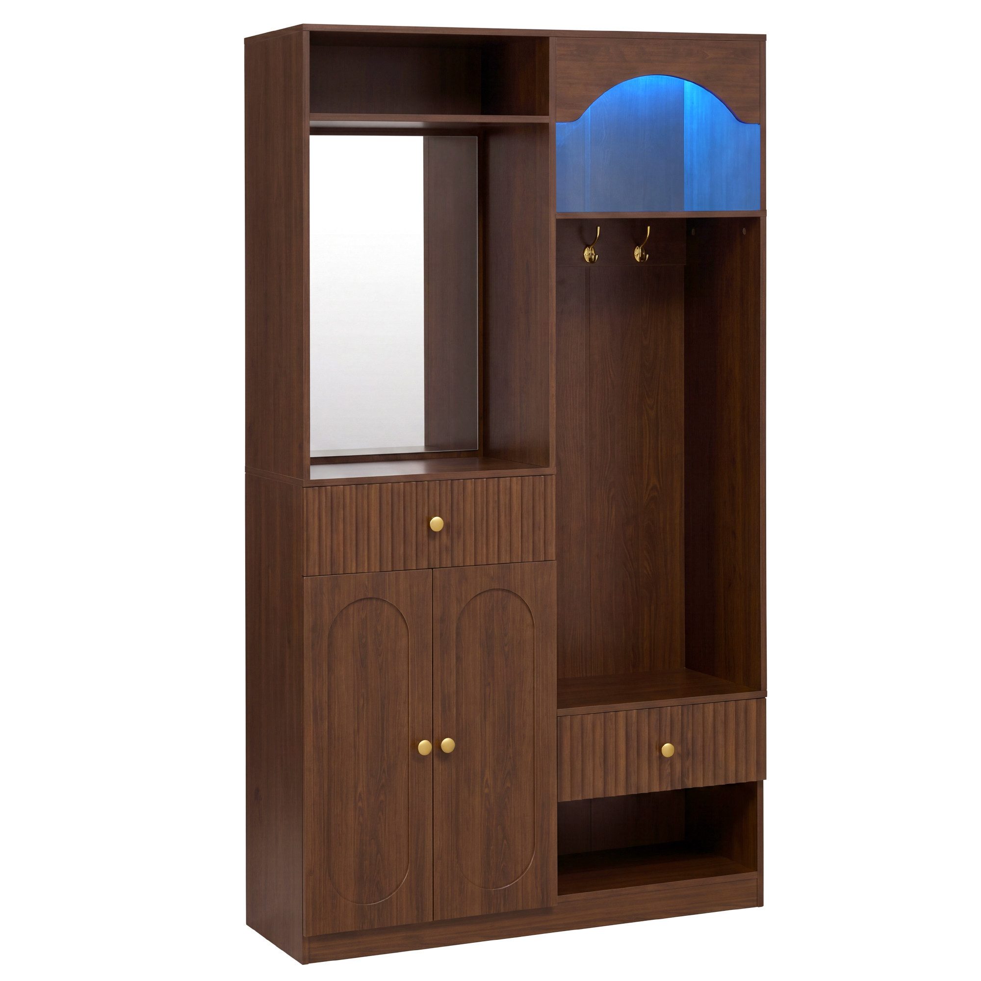 Merax Kompaktgarderobe mit Spiegel & Sitzbank (100 x 35 x 180 cm, 1-St) Garderoben-Set Flurgarderobe mit Schuhschrank, Haken & Stauraum