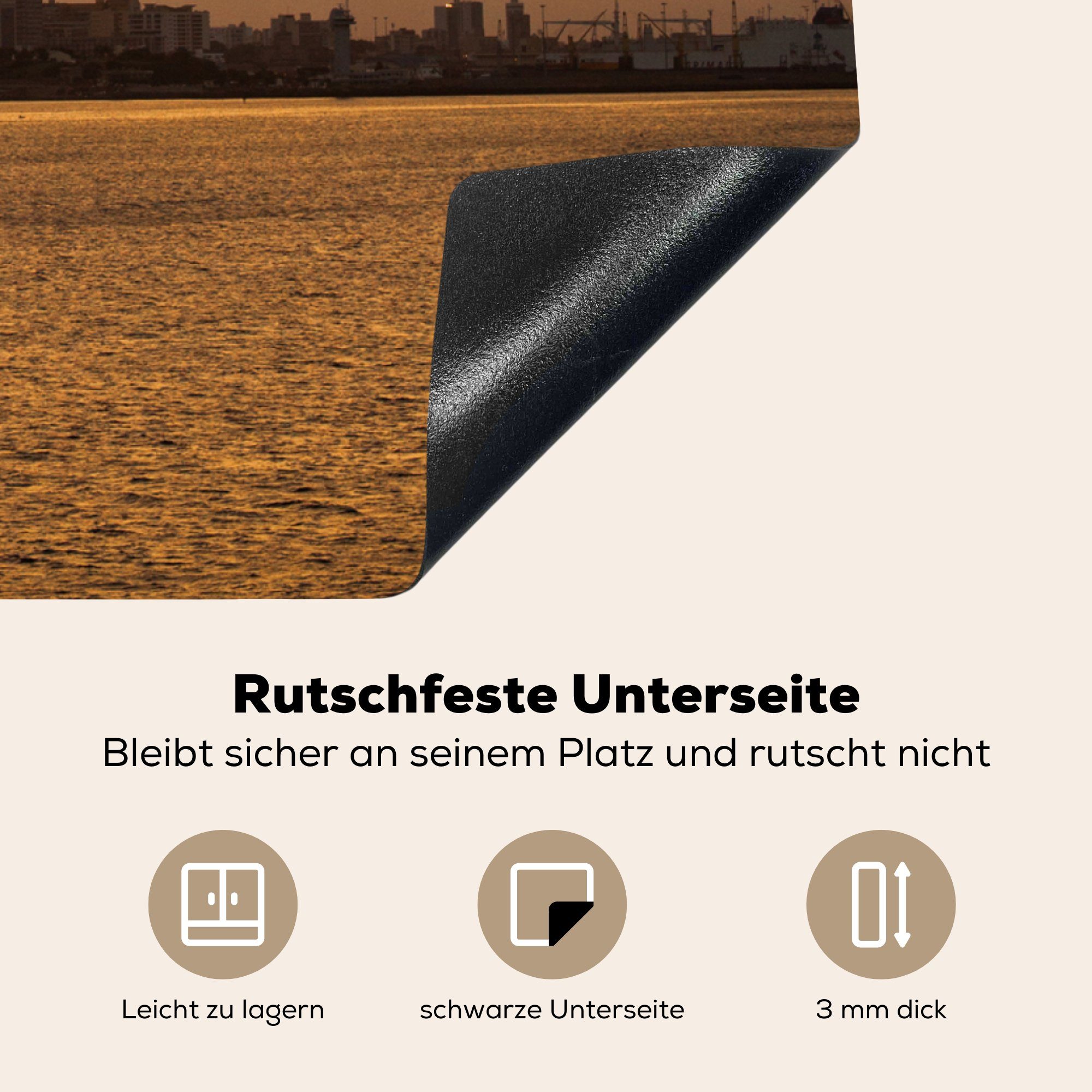 78x78 Herdblende-/Abdeckplatte für Dakar im Hintergrund, Stadt der dem küche (1 Wasser Ceranfeldabdeckung, mit tlg), cm, über Arbeitsplatte Sonnenuntergang Vinyl, MuchoWow