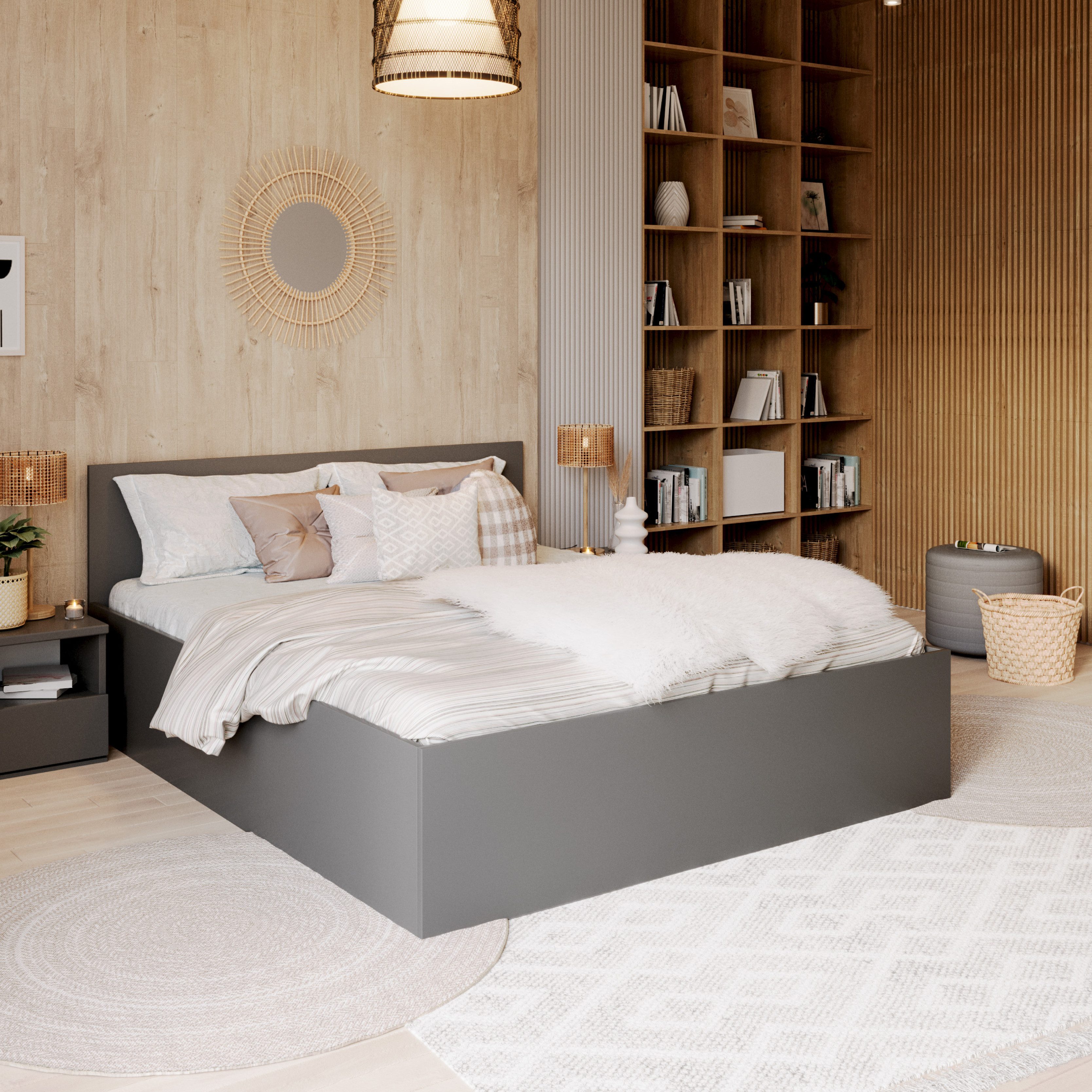 FDM Stauraumbett Bett Stauraumbett PANAMA SP Bettgestell 140x200 & weitere Größen (verfügbar 90x200 120x200 140x200 160x200 180x200cm, Bettrahmen, Bett, mit großen Kopfteil, mit Bettkasten zum aufklappen), mit/ohne Matratze