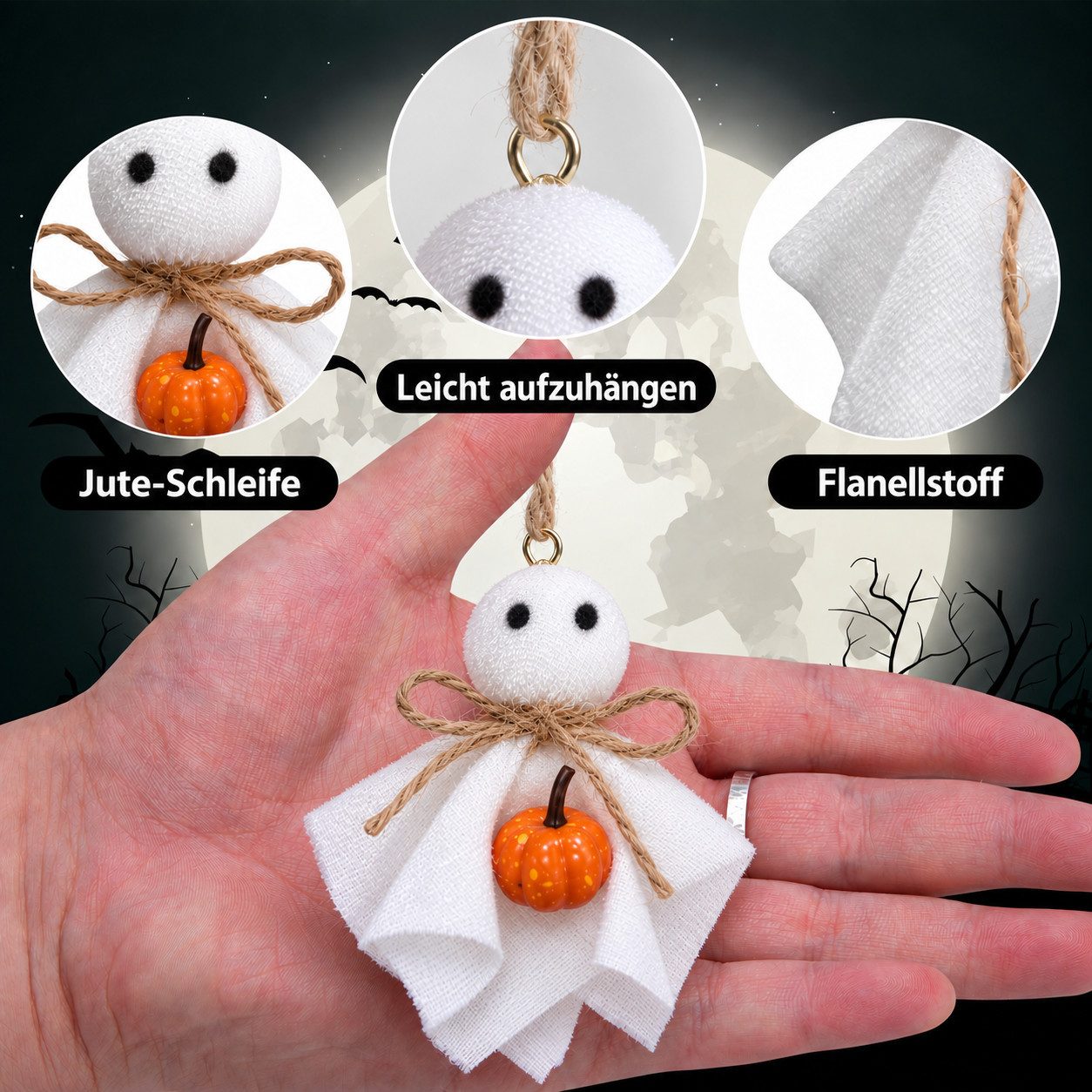 Sorvyzxn Dekohänger Halloween Girlande 1er Set, Weiße Geister-Deko mit Holzperlen, Niedliche Gespenster-Girlande für Kaminsims, Wand & Zuhause – Bild 2 von 5