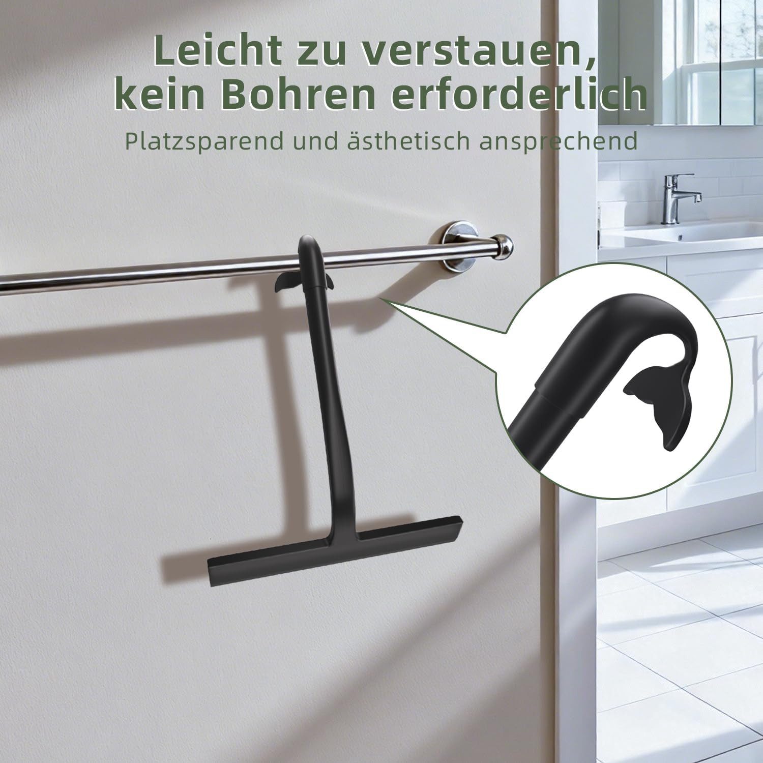 Forrlite Duschabzieher Duschabzieher Silikon 23 cm, rutschfest, für Glas, Spiegel & Fliesen, (Duschabzieher für Duschwand, Silikon Abzieher Dusche, mit integriertem Haken, Flitsche für Dusche, kein Bohren, für Glas, Spiegel, Fenster, Fliesen, 23 cm, Schwarz)