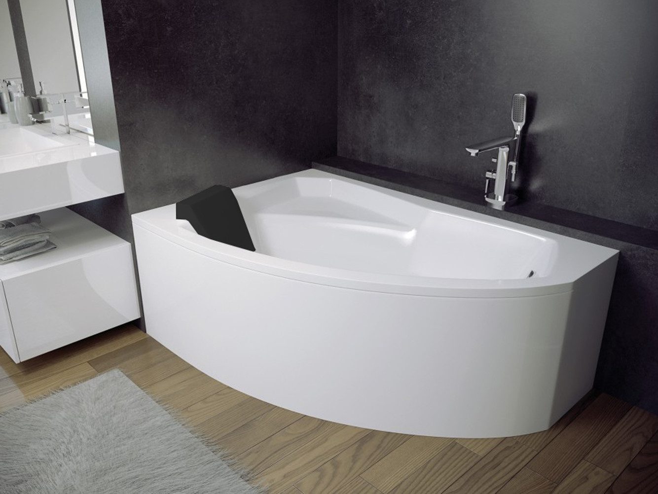 KOLMAN Badewanne Eckbadewanne Rima 130x85, (Links/Rechts), Ablaufgarnitur & Füße GRATIS