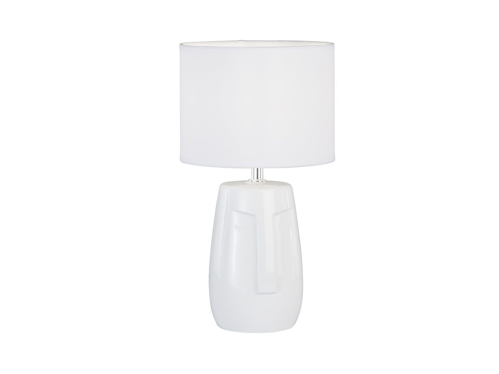 FISCHER & HONSEL LED Nachttischlampe, Leuchtmittel dimmbar, LED wechselbar, Warmweiß, ausgefallen-e Designer Stoffschirm-Lampe Weiß mit Keramik-Fuß, H36,5cm