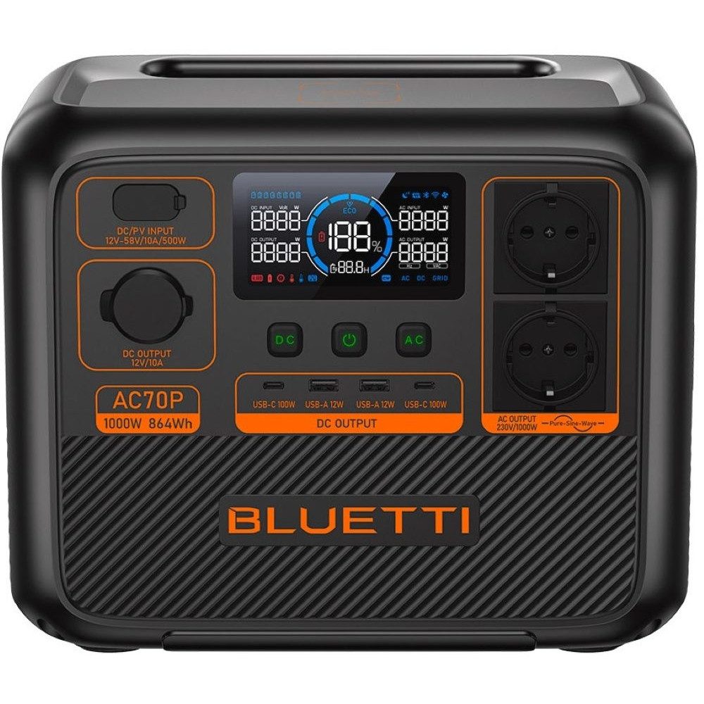 BLUETTI Stromgenerator AC70P 1000 W - Powerstation - schwarz/orange