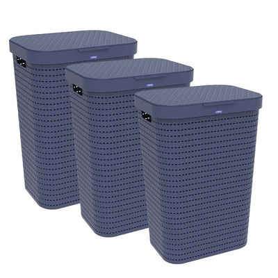 ROTHO Wäschekorb Country 3er-Set Wäschesammler 55l mit Deckel, Kunststoff (PP) BPA-frei (Wäschesammlerset, 3er-Set)