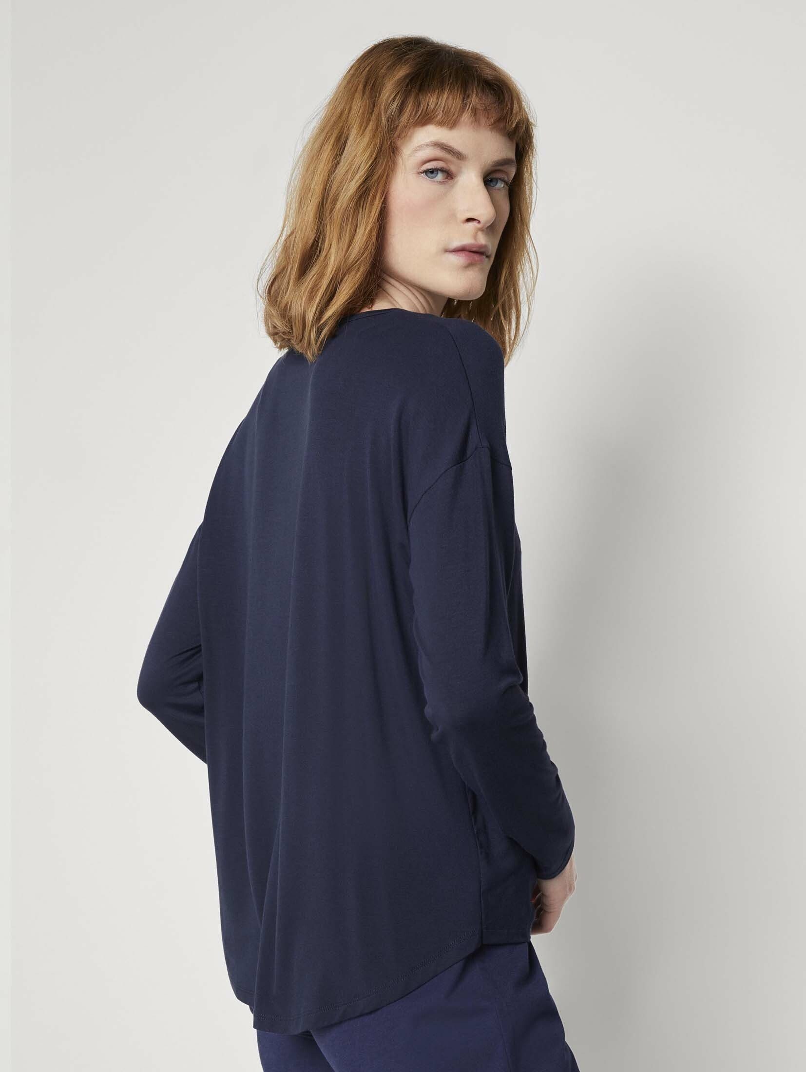 TOM TAILOR Schlafanzug blue dark uni Langarm Pyjama Oberteil