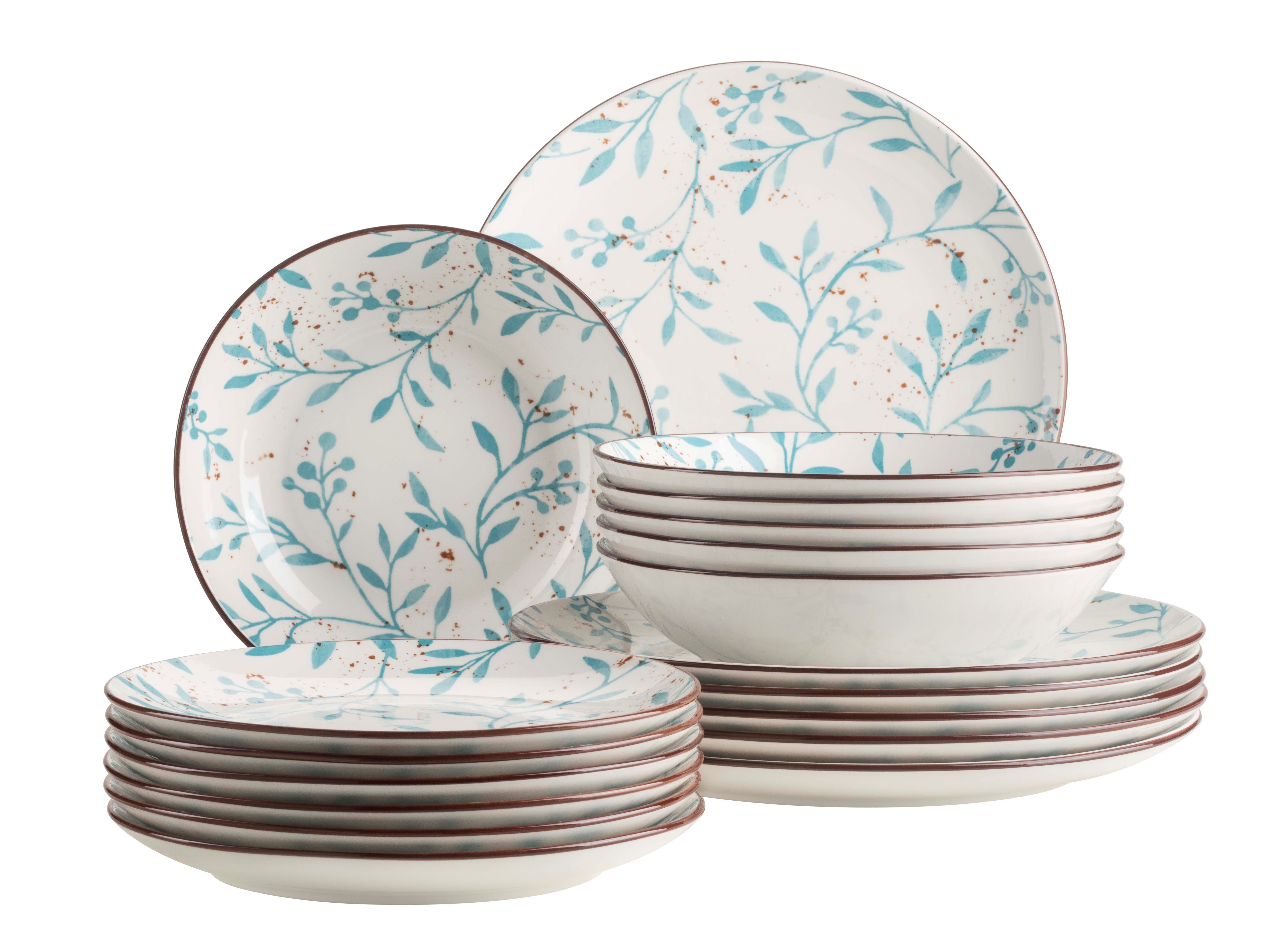 MÄSER Teller-Set Olive (18-tlg), 6 Personen, Porzellan, Geschirr-Set, Service