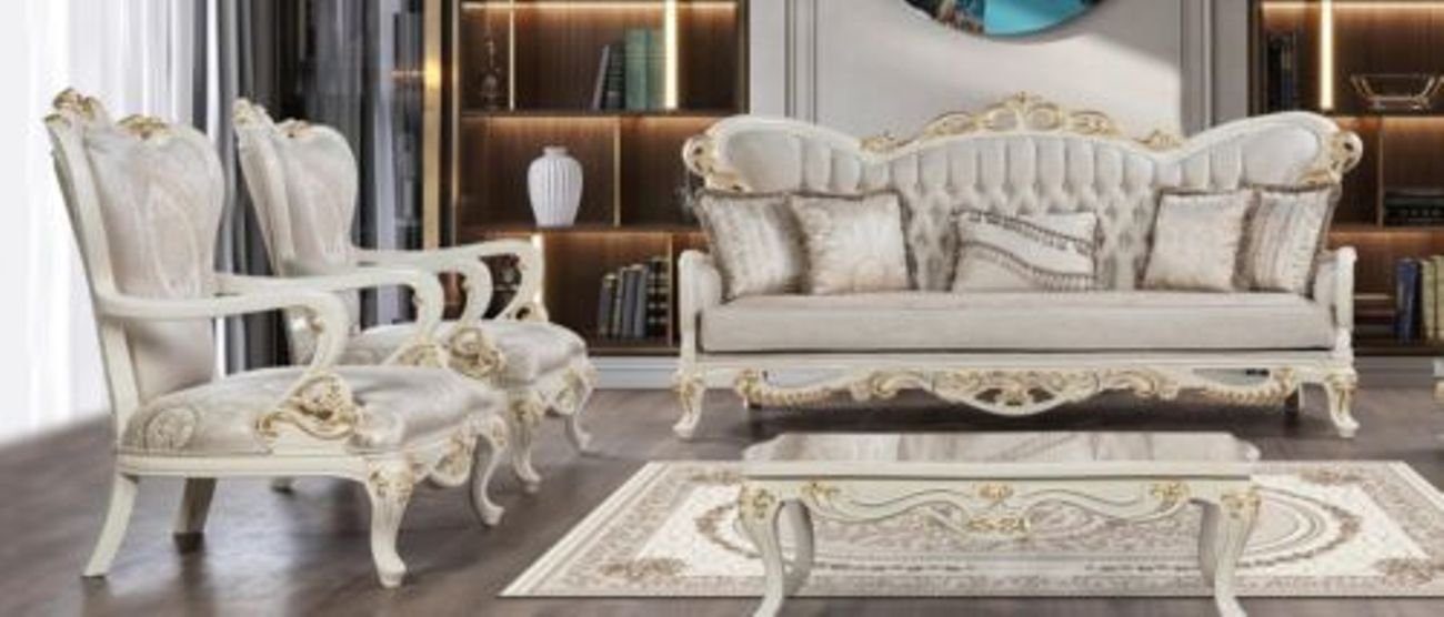 JVmoebel Wohnzimmer-Set, Sofagarnitur 3+1+1 Sitzer Polyester Sofas Sessel Luxus Klassisches