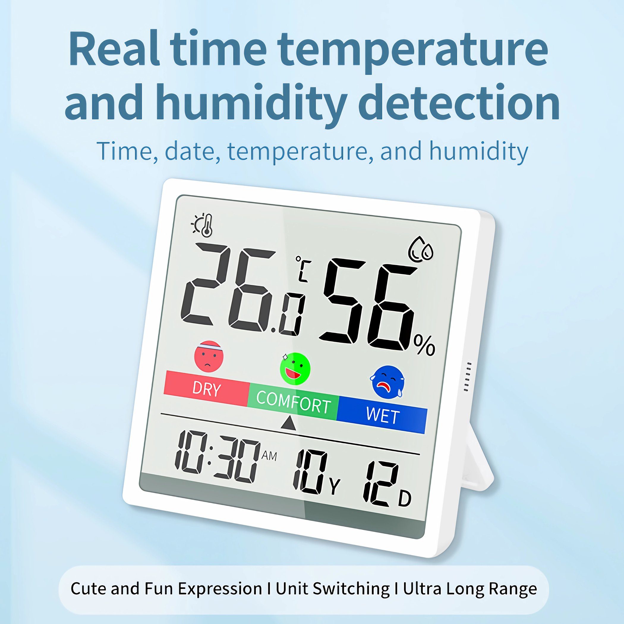 Bolwins Raumthermometer H81C Digital Date Uhr Thermometer Hygrometer LCD Display Klimaanlage, Funk-Wetterstation / Digitales Thermometer & Hygrometer 1-tlg., mit LCD-Display, LCD-Display, Temperatur- & Luftfeuchtigkeitsanzeige