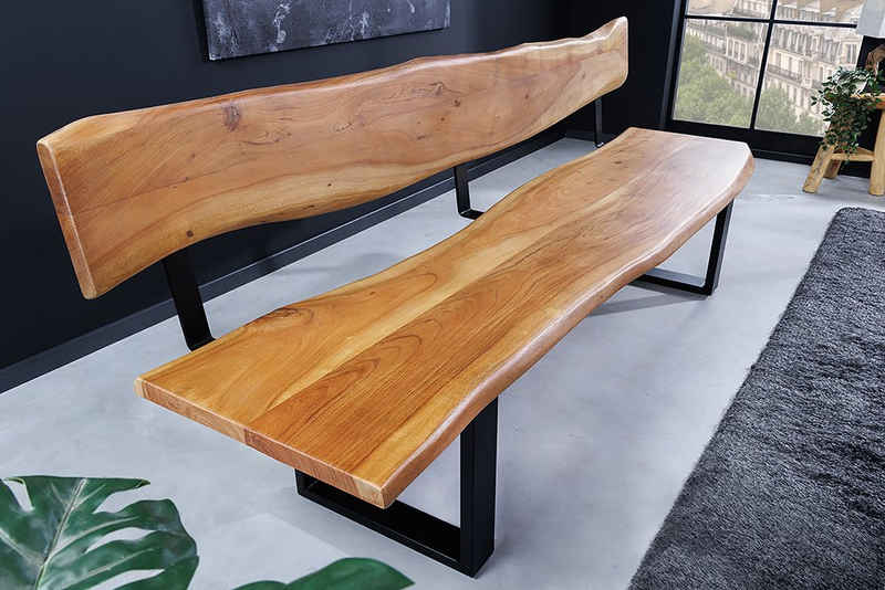 riess-ambiente Sitzbank MAMMUT 200cm natur (honigfarben) / schwarz (Einzelartikel, 1-St), Massivholz · Baumkante · mit Lehne · Metall-Kufen · Industrial Design