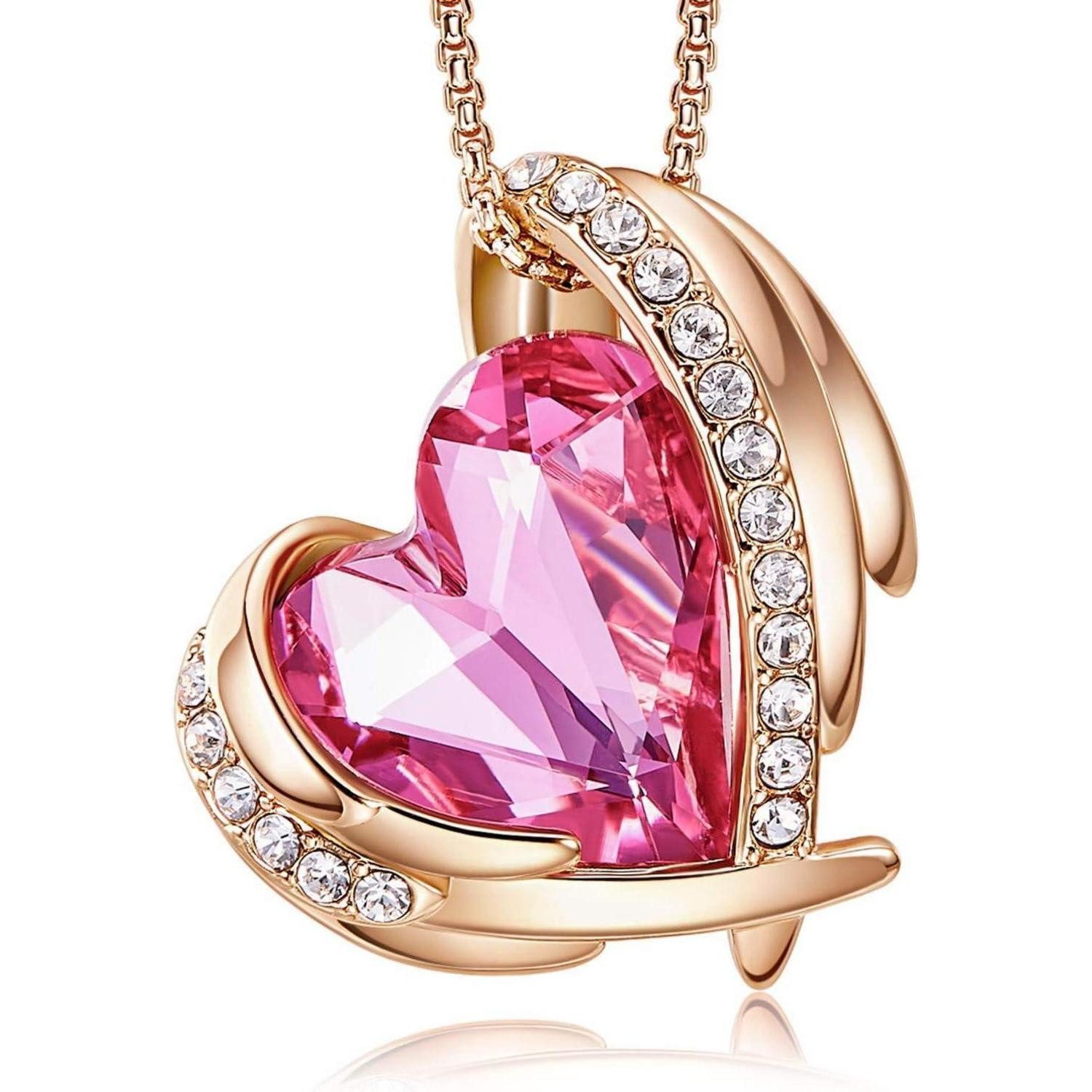 Herzkette Halskette Damen Rosegold Herz Geschenk Schmuck Pink Angel Halskette