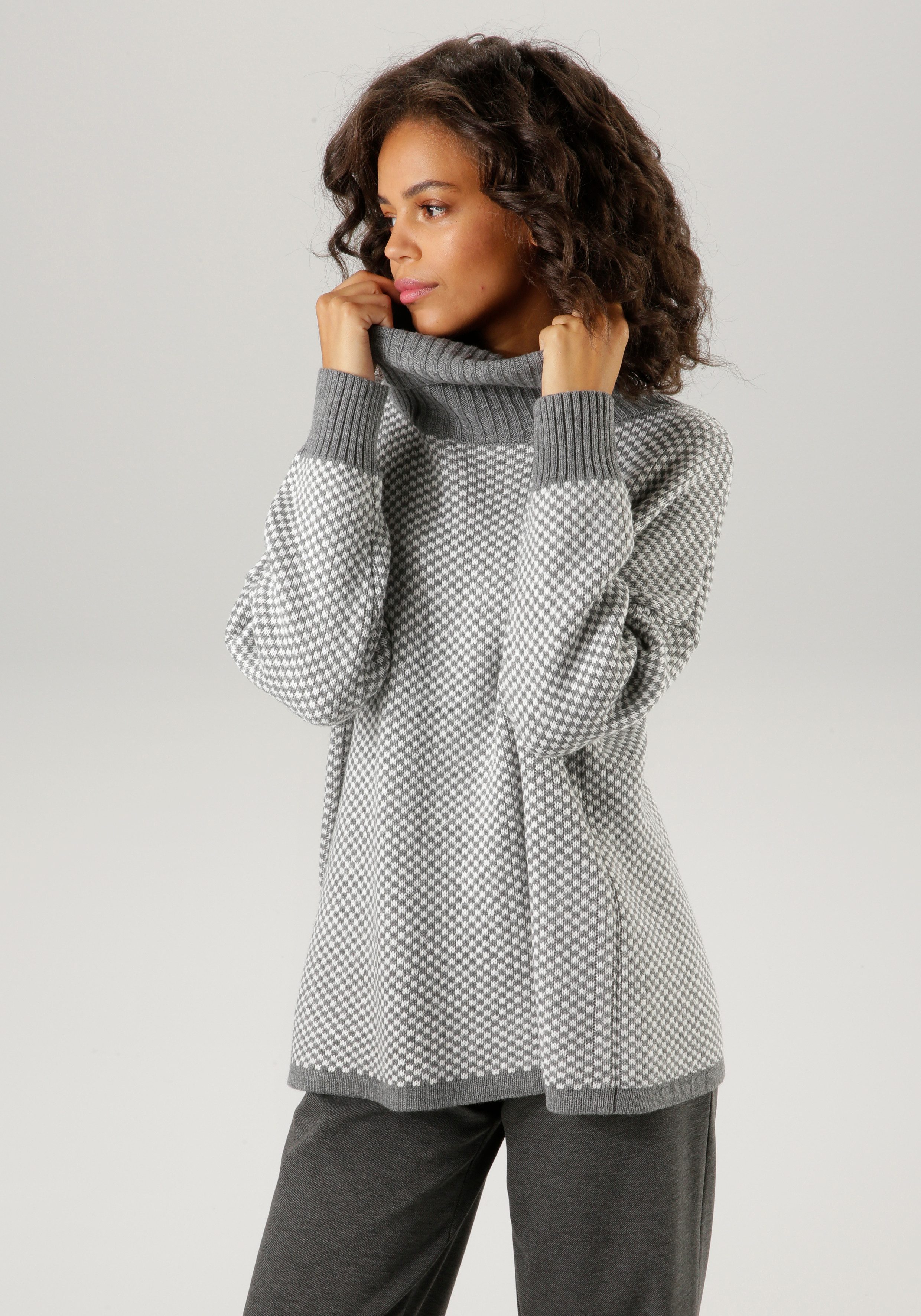 Aniston CASUAL Strickpullover im Karo-Dessin mit Streifen-Optik
