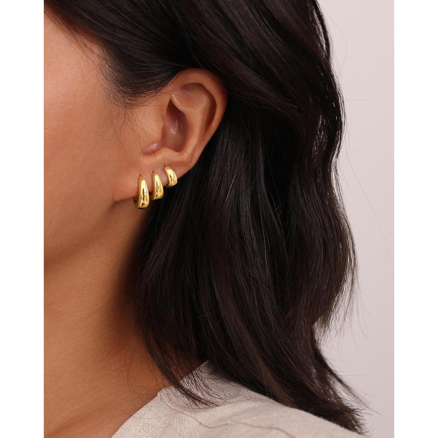 LuxusKollektion Creolen-Set 3 Paar Creolen Silber 925 Gold Damen Ohrringe Set 14K Vergoldet Mini