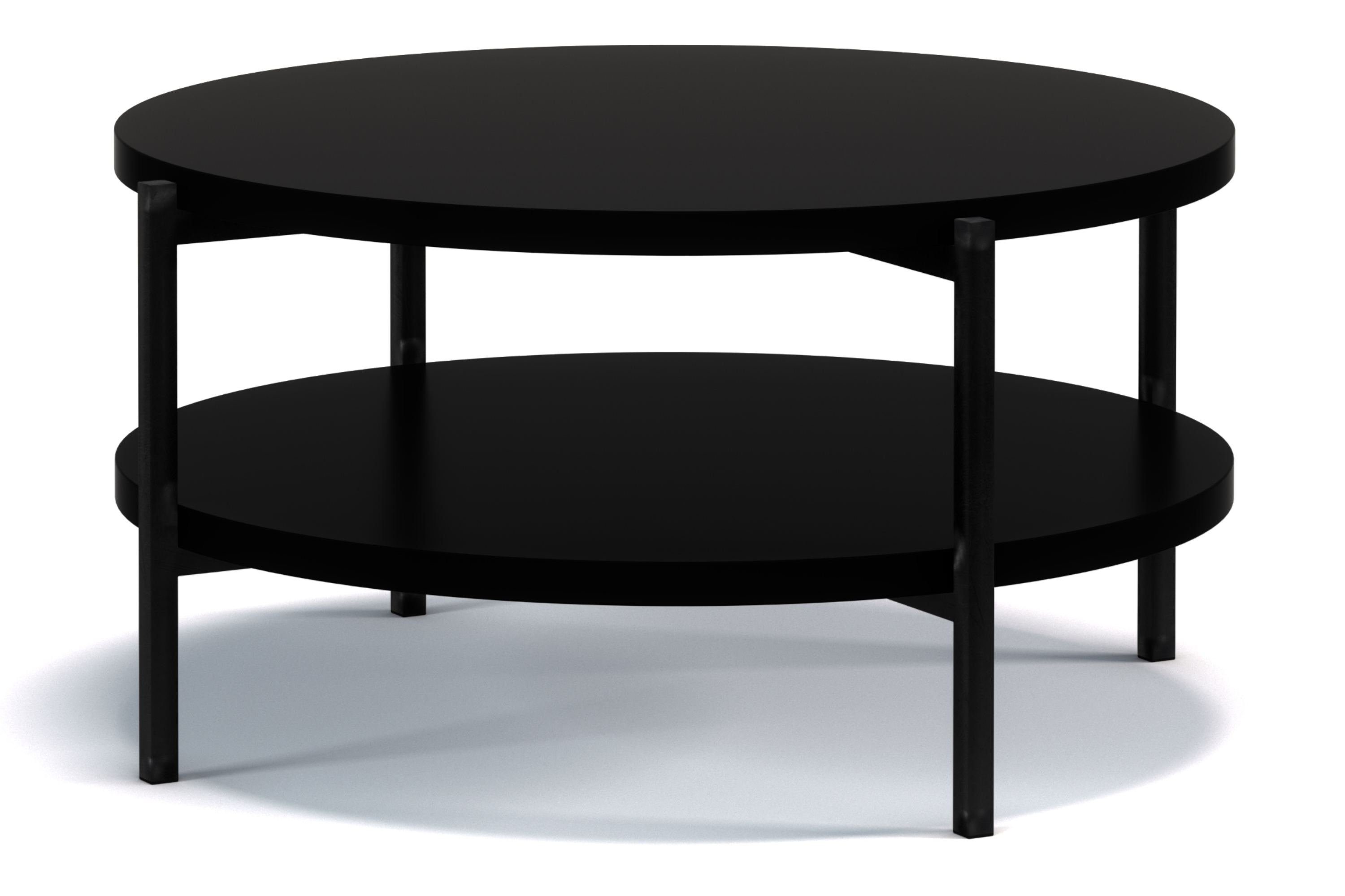 Konsimo Couchtisch Couchtisch GERIS (1-St), modern, Loft-Stil, mit Metallfüßen, mit zusätzlichem Ablagefach schwarz matt | schwarz matt