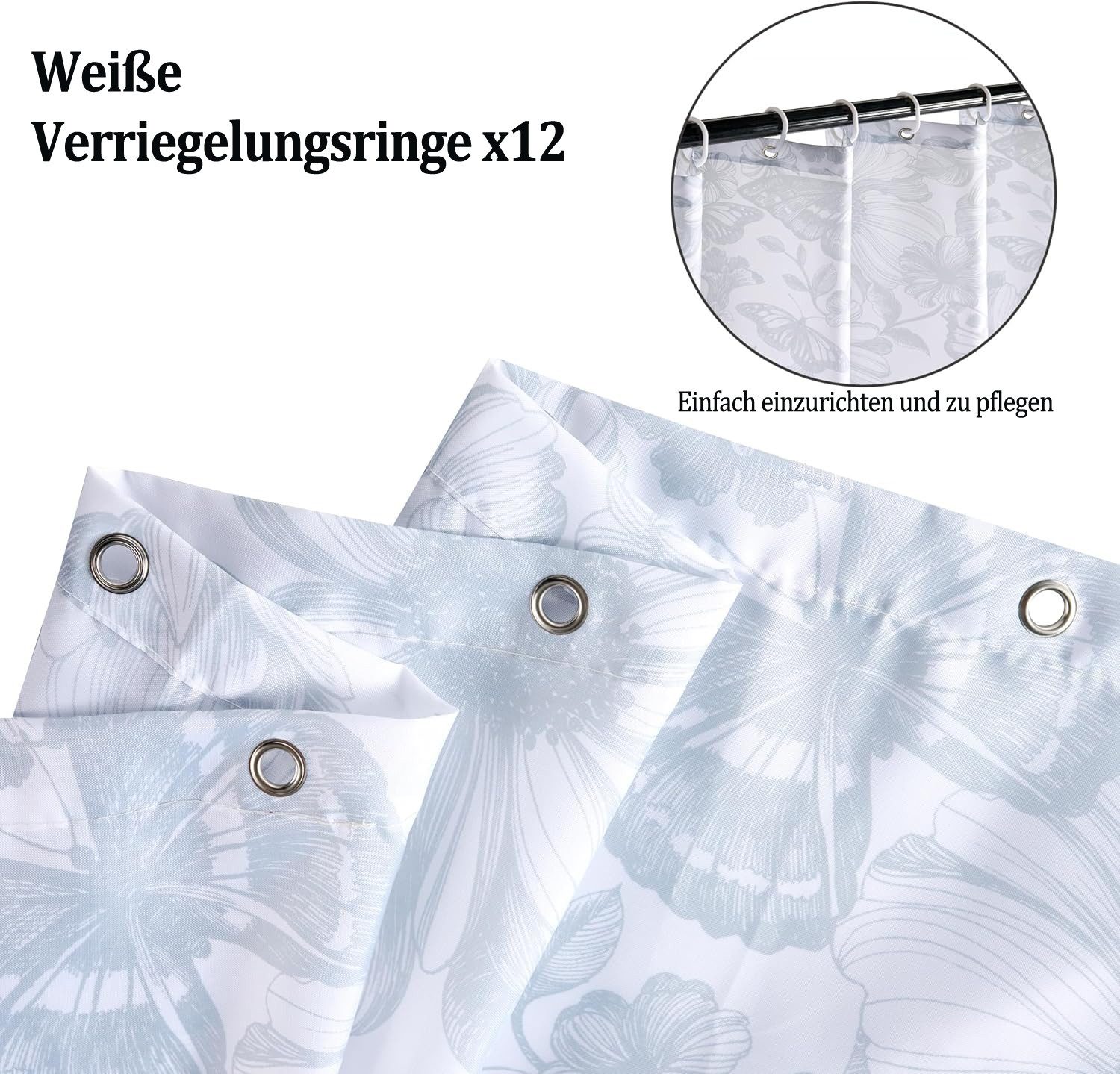 Coonoor Duschvorhang Schmetterling Duschvorhang, Polyester-Material, waschbar, schimmel- und wasserabweisend Duschvorhang, mit 12 Haken