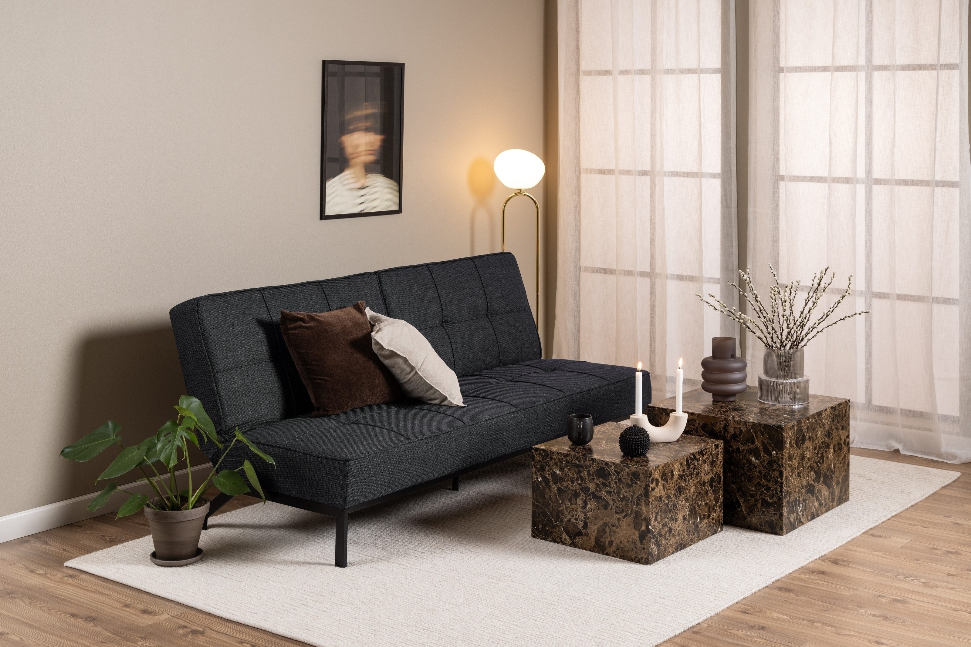 ACTONA GROUP Schlafsofa Klappfunktion in Bezugsstoff Grau, Stahlgestell - 198x87x95cm (BxHxT)
