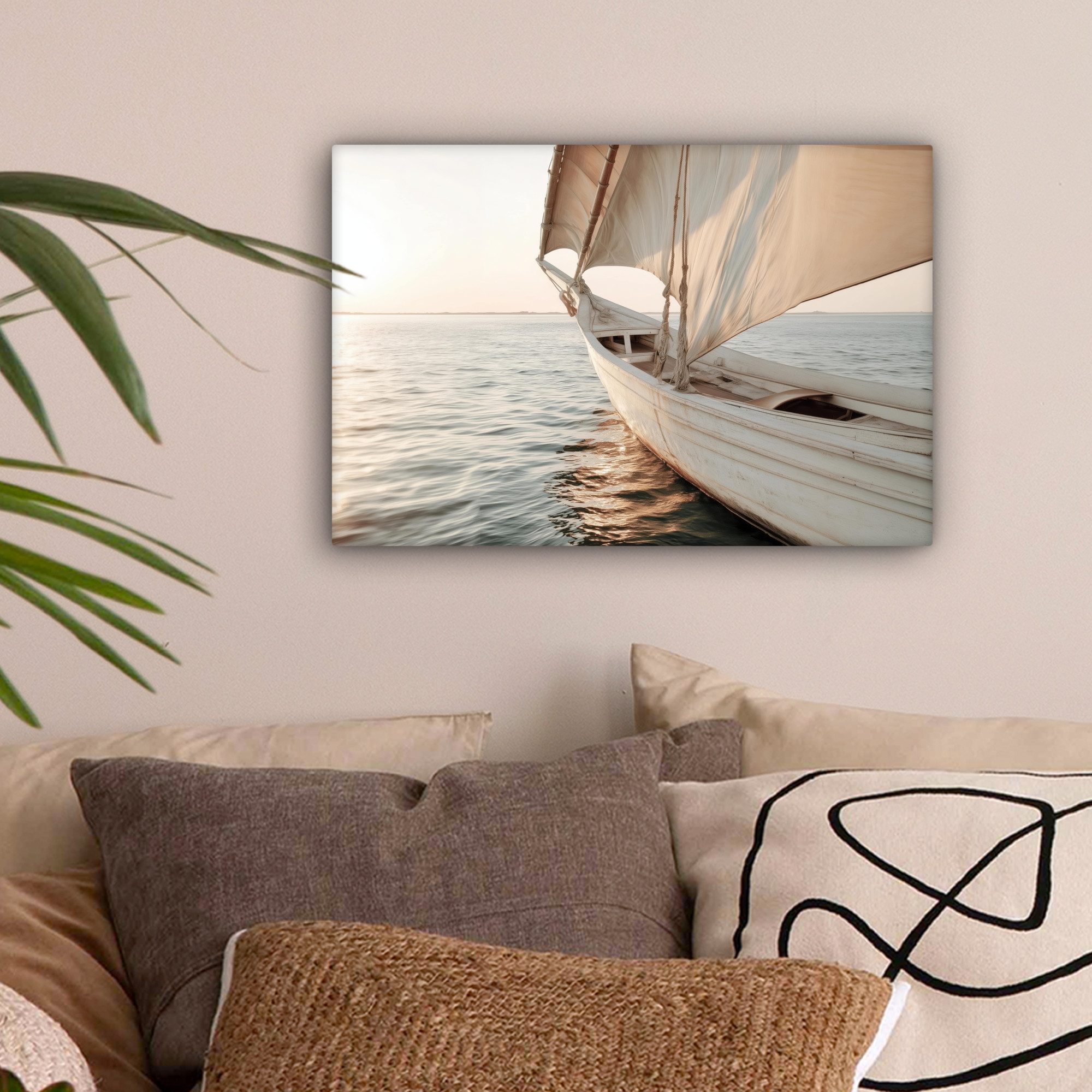 OneMillionCanvasses® Leinwandbild Segelboot - Meer - Beige - Sonne, Fotodru günstig online kaufen