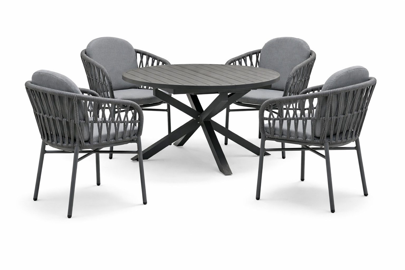 Destiny Garten-Essgruppe COMO ARONA, (4x Sessel, 1x Tisch), 4x stapelb. Sessel +Polster, 1x Tisch ausziehb. 120/170cm, 145/199 cm