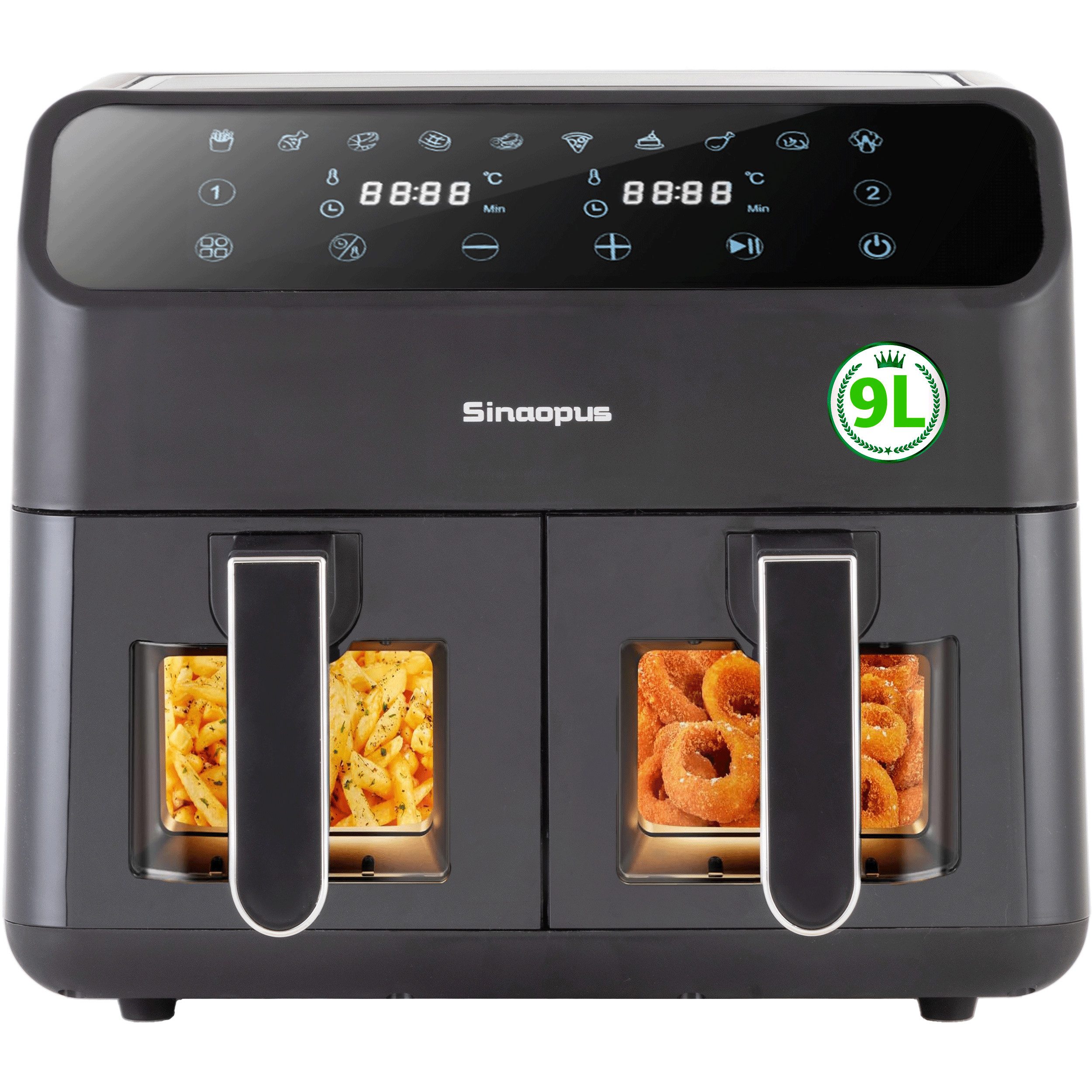 Heißluftfritteuse Einstellbare Zeit und Temperatur 80-200℃, Touchscreen, 10-in-1 Fritteuse für Familien