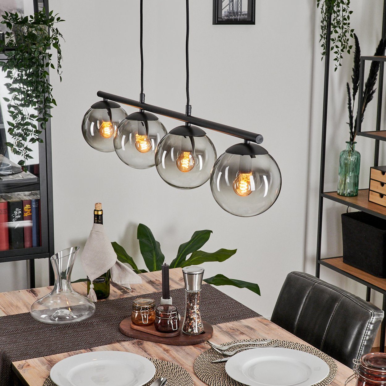 hofstein Pendelleuchte Hängelampe aus Metall/Glas in Schwarz/Rauchfarben/Kl günstig online kaufen