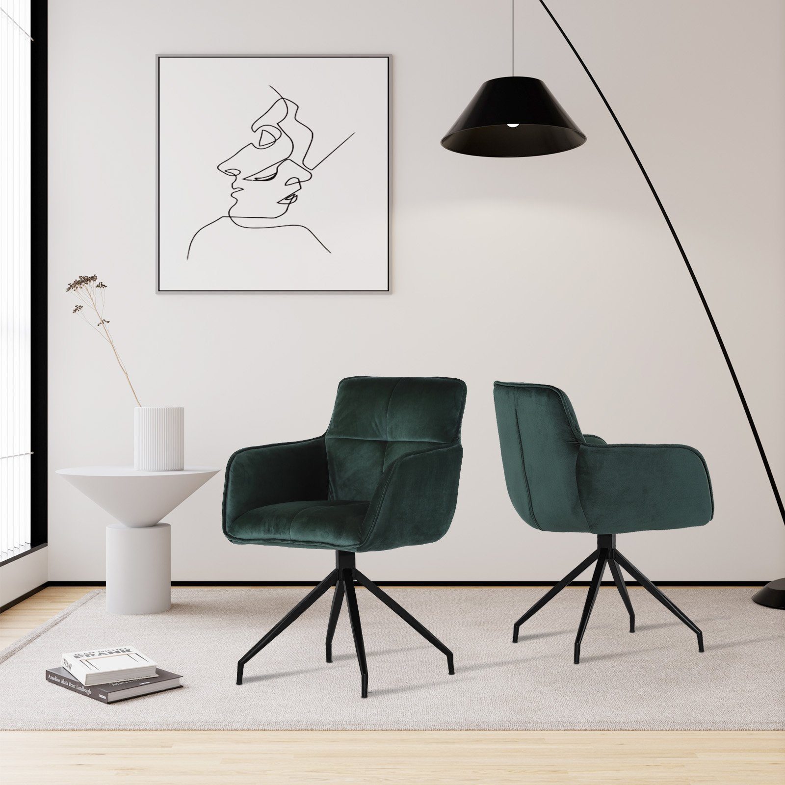 Jiexi Esszimmerstuhl Bürostühle mit Armlehnen gepolstertes Kissen mit Metallfüßen Grüner Satz von 2