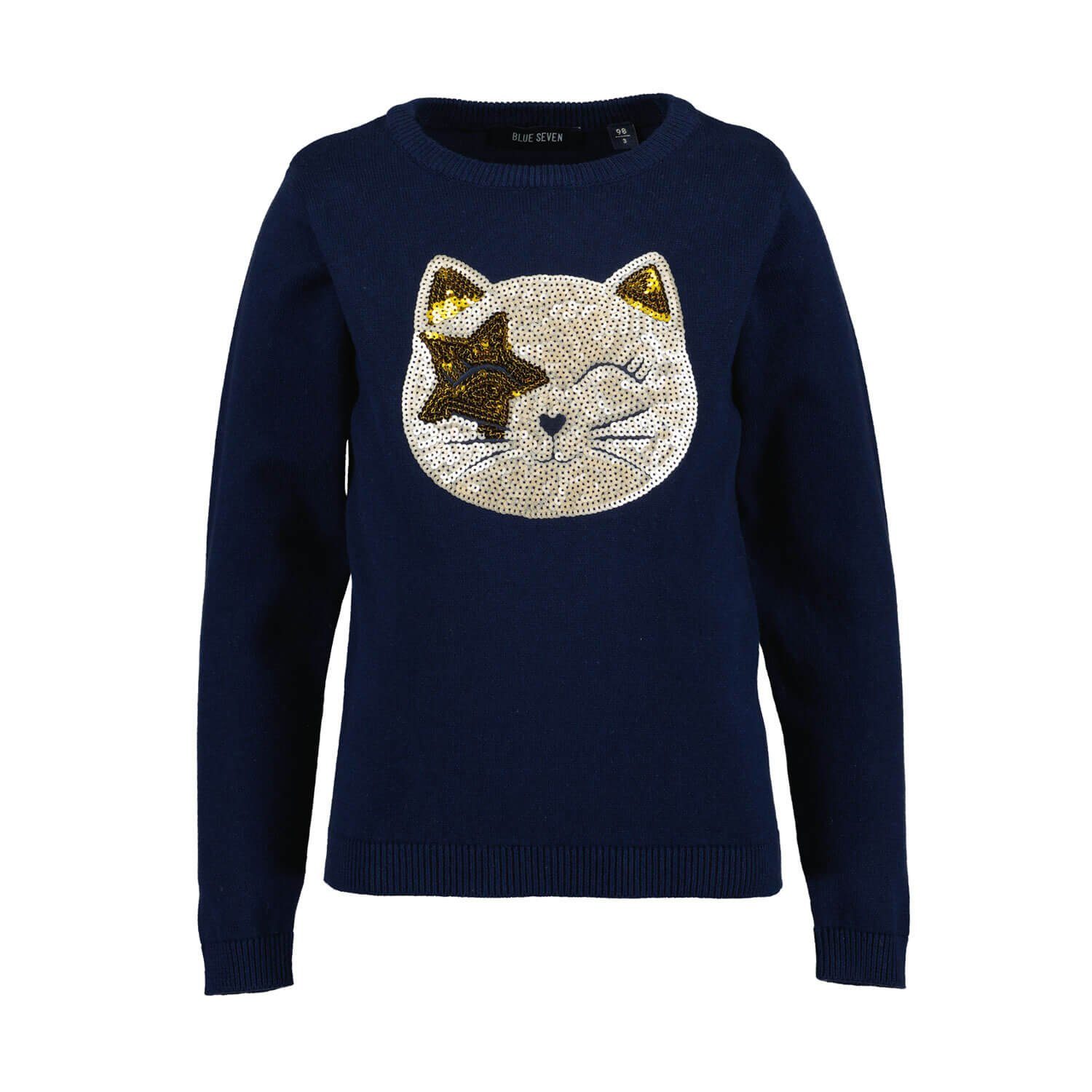 Blue Seven Rundhalspullover Mädchen Pullover Katze mit Pailletten-Stickerei & Rundhalsausschnitt