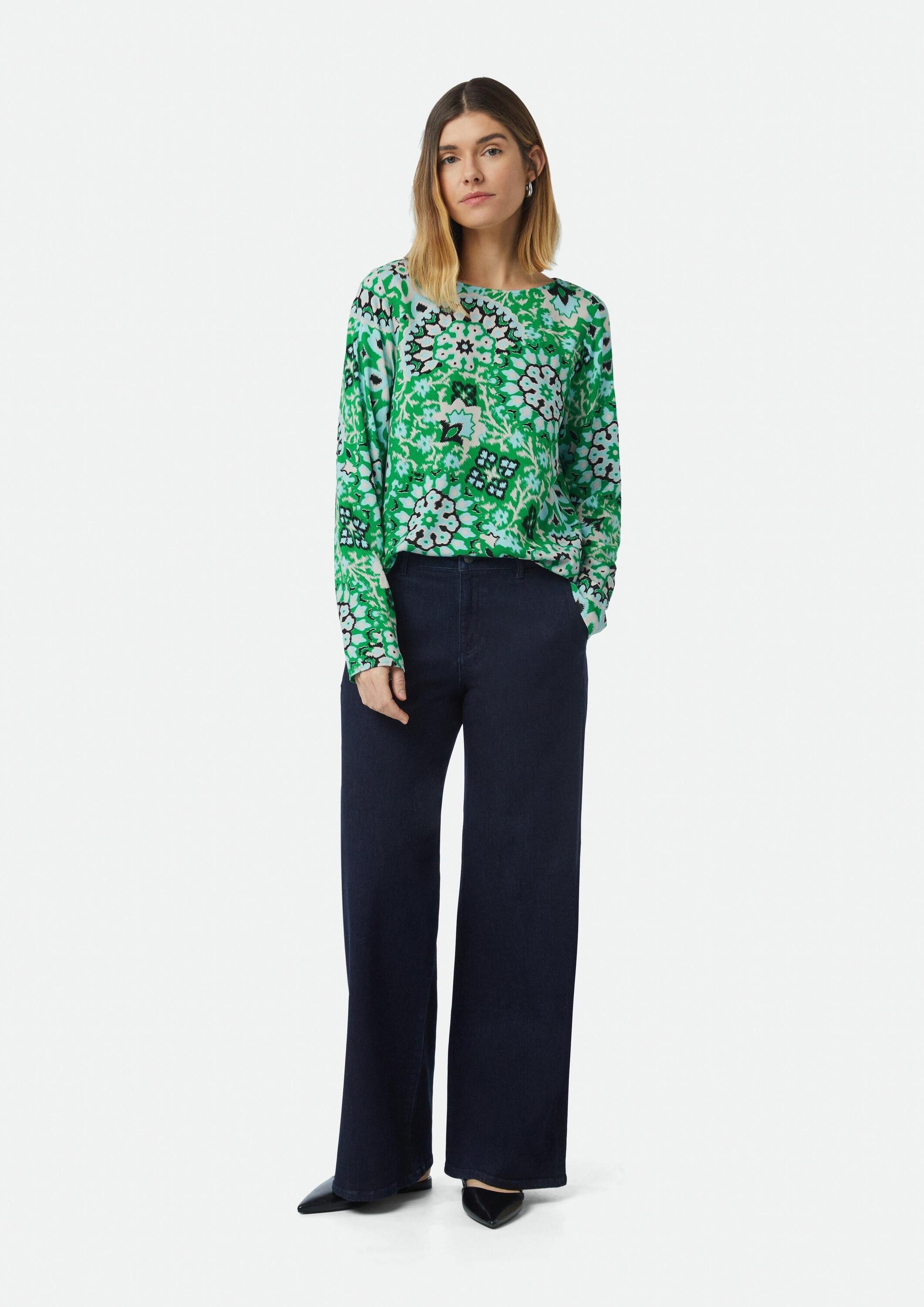 comma Langarmbluse Bluse Bluse mit seitlich geschlitztem Saum und All-over-Print