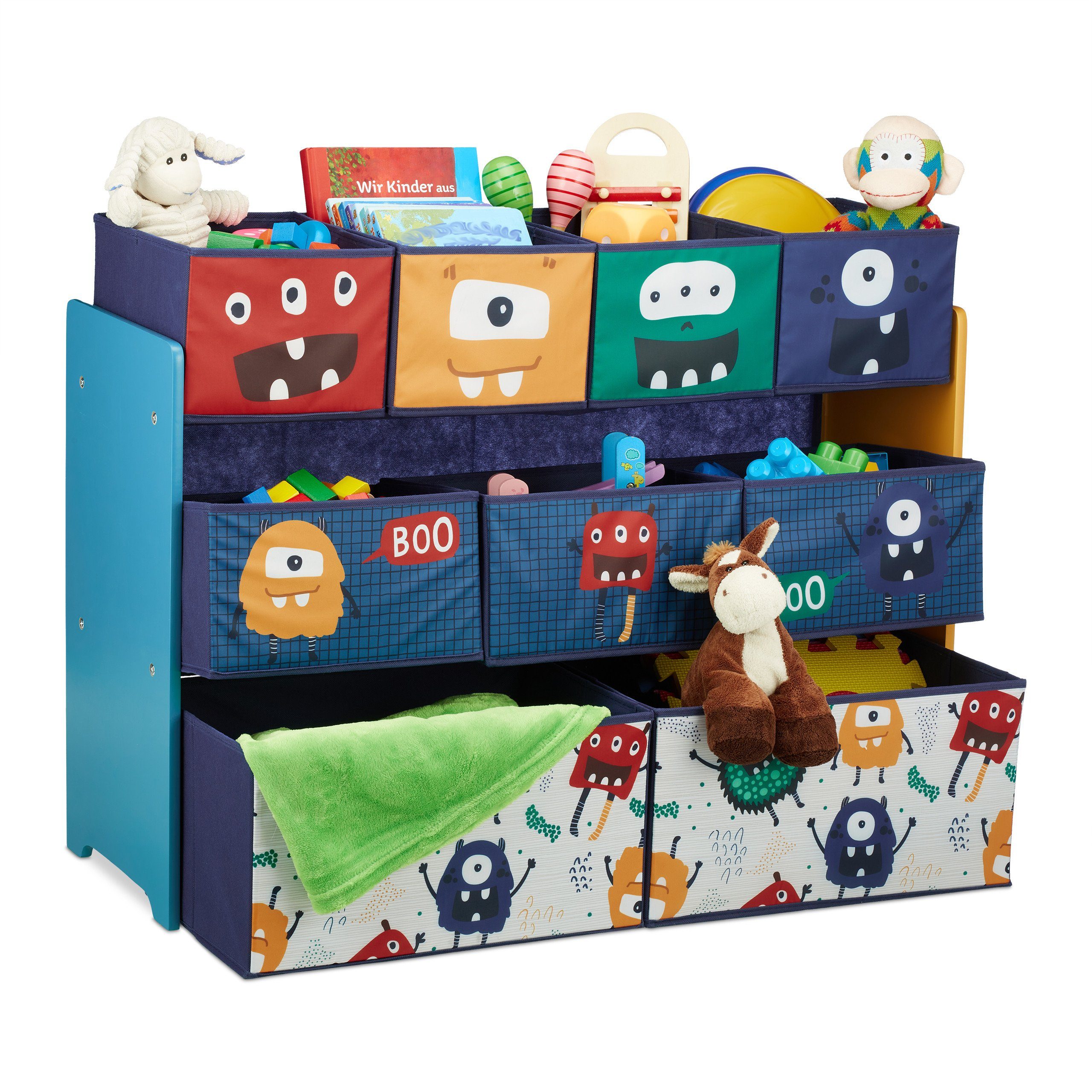 relaxdays Standregal Kinderregal mit Boxen Monster