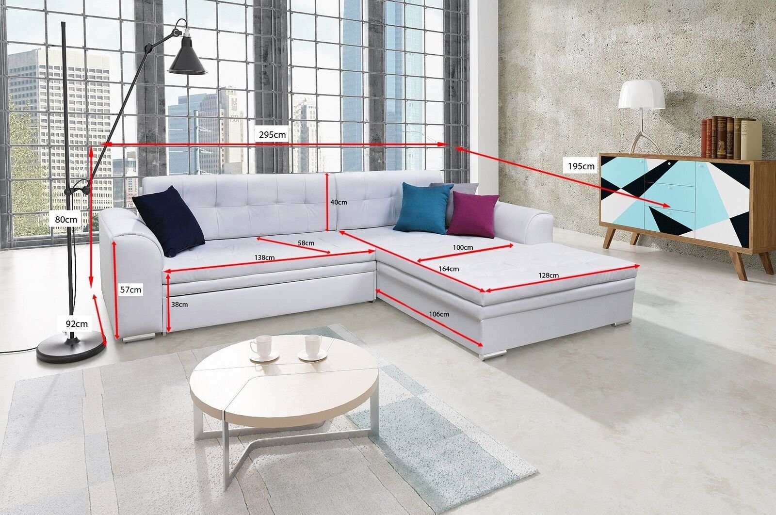Design Bettfunktion Couchen Textil Couch Sofas Neu Polster Weiß Ecksofa Ecksofa, JVmoebel