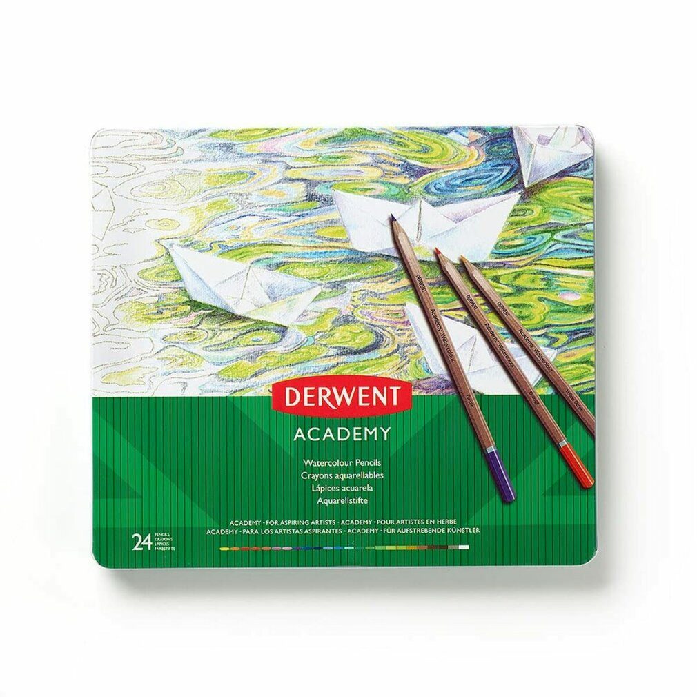 Derwent Marker Academy Aquarellstifte 24er-Set in Dose Hochwertige Farbstifte