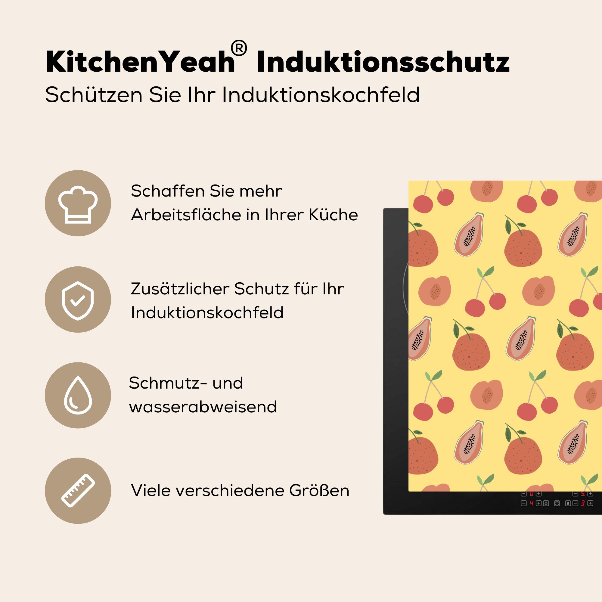 Ceranfeldabdeckung, Herdblende-/Abdeckplatte MuchoWow Arbeitsplatte - Vinyl, - küche Abstrakt 78x78 Muster, Obst für tlg), cm, (1