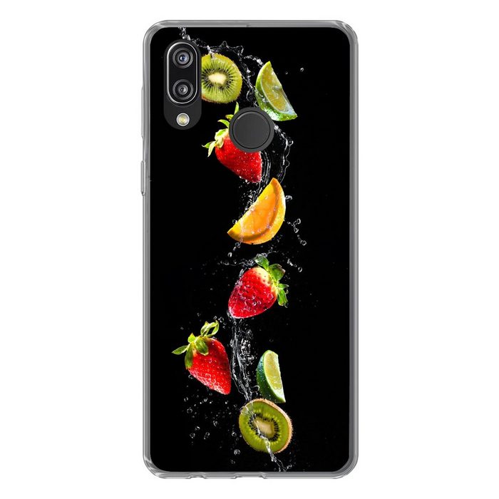 MuchoWow Handyhülle Obst - Wasser - Schwarz - Stillleben Erdbeere - Kiwi Handyhülle Huawei P20 Lite (2019) Handy Case Silikon Bumper Case