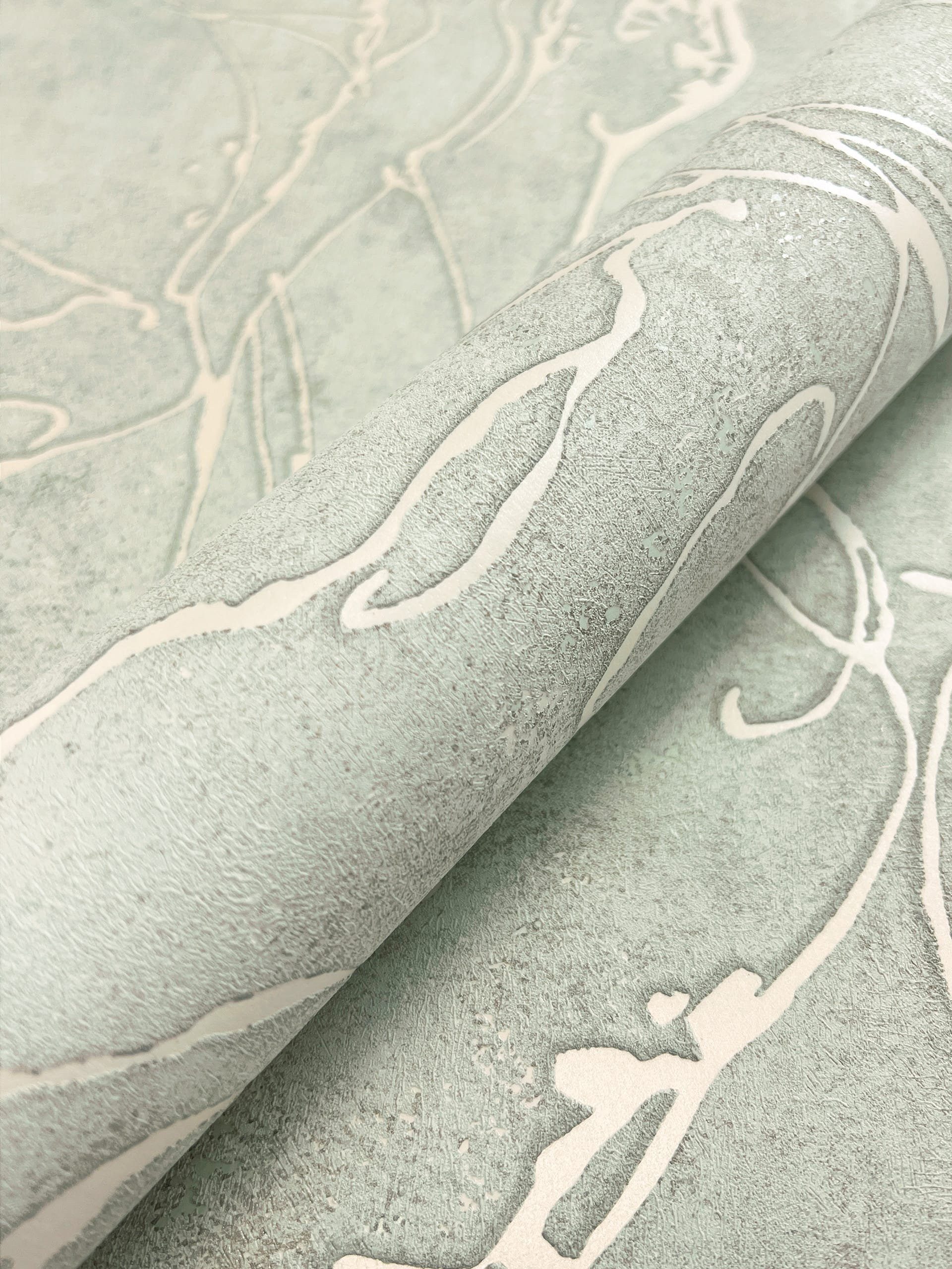 Newroom Vliestapete Fozia Icy Light Blue Tapete Mustertapete Grafik,Linien,Leicht glänzend, Türkis Tapete Modern Grafik - Glanztapete Abstrakt Hellblau Silber Grafisch 3D Optik Linien Leicht glänzend für Wohnzimmer Schlafzimmer Küche, Glanztapete