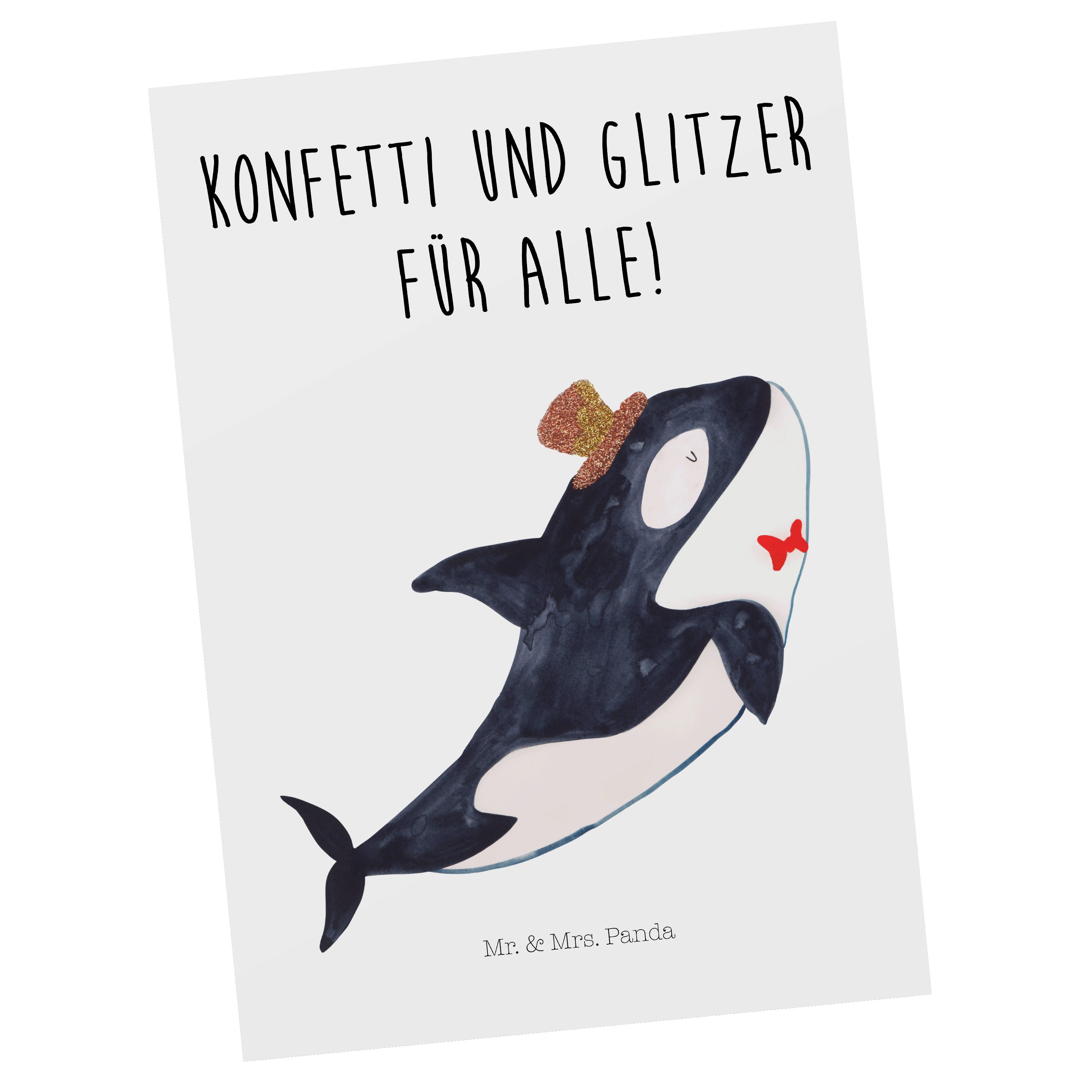Mr. & Mrs. Panda Postkarte Orca Zylinder - Weiß - Geschenk, Meerestiere, Feier, Urlaub, Meer, Da