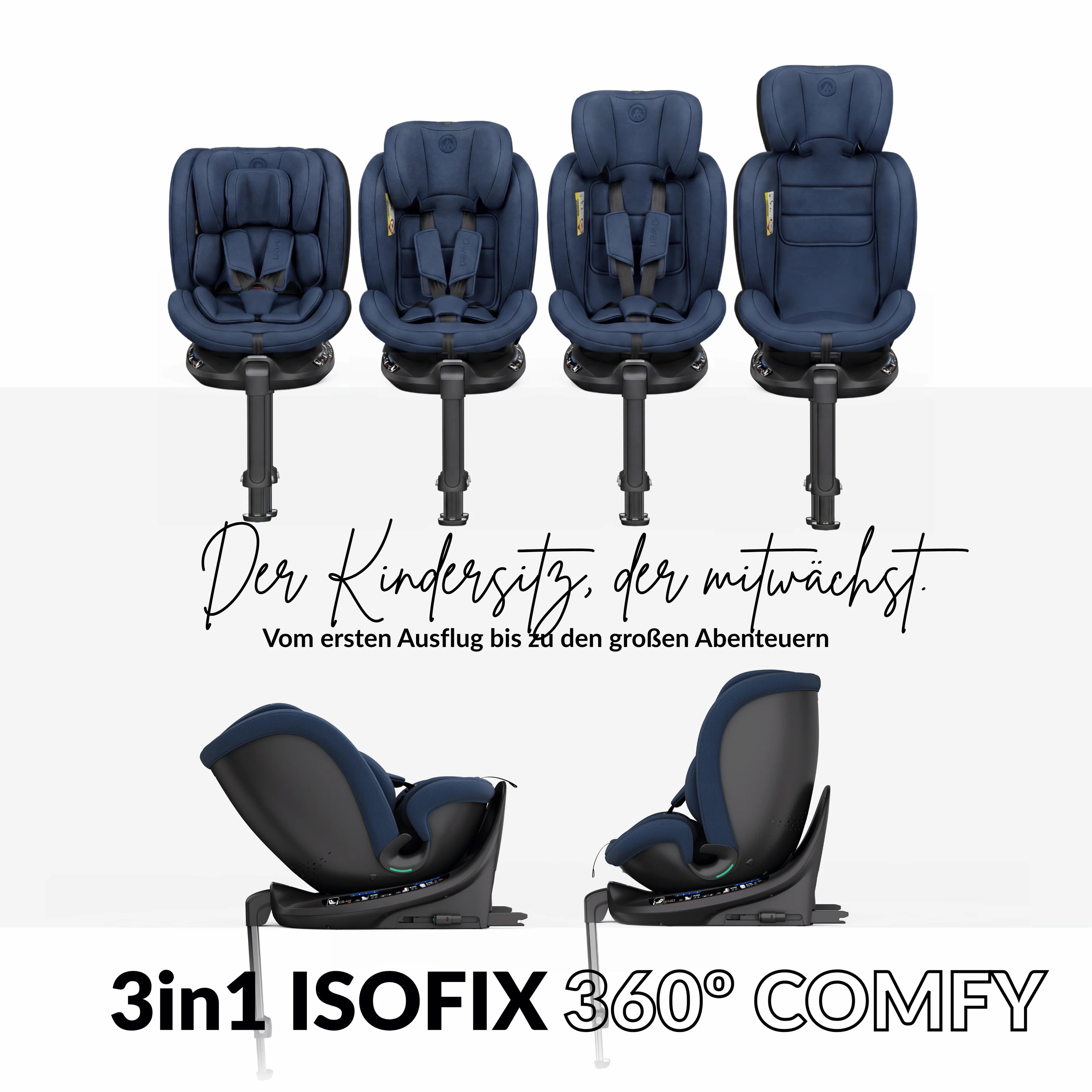 OWEN Autokindersitz OWEN® 3-in-1 Kindersitz mit ISOFIX 360º Comfy, bis: 12, Kombinations-Kindersitz (mitwachsend)