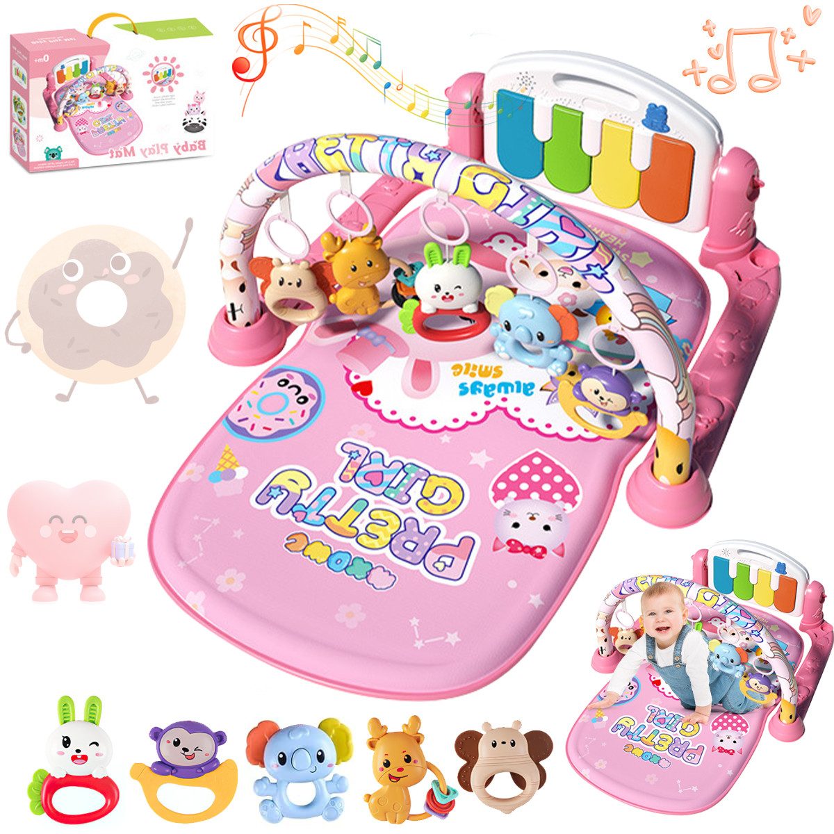 Spielbogen Piano-Gym Spieldecke Klavier-Gymnastikmatte mit 5 abnehmbaren