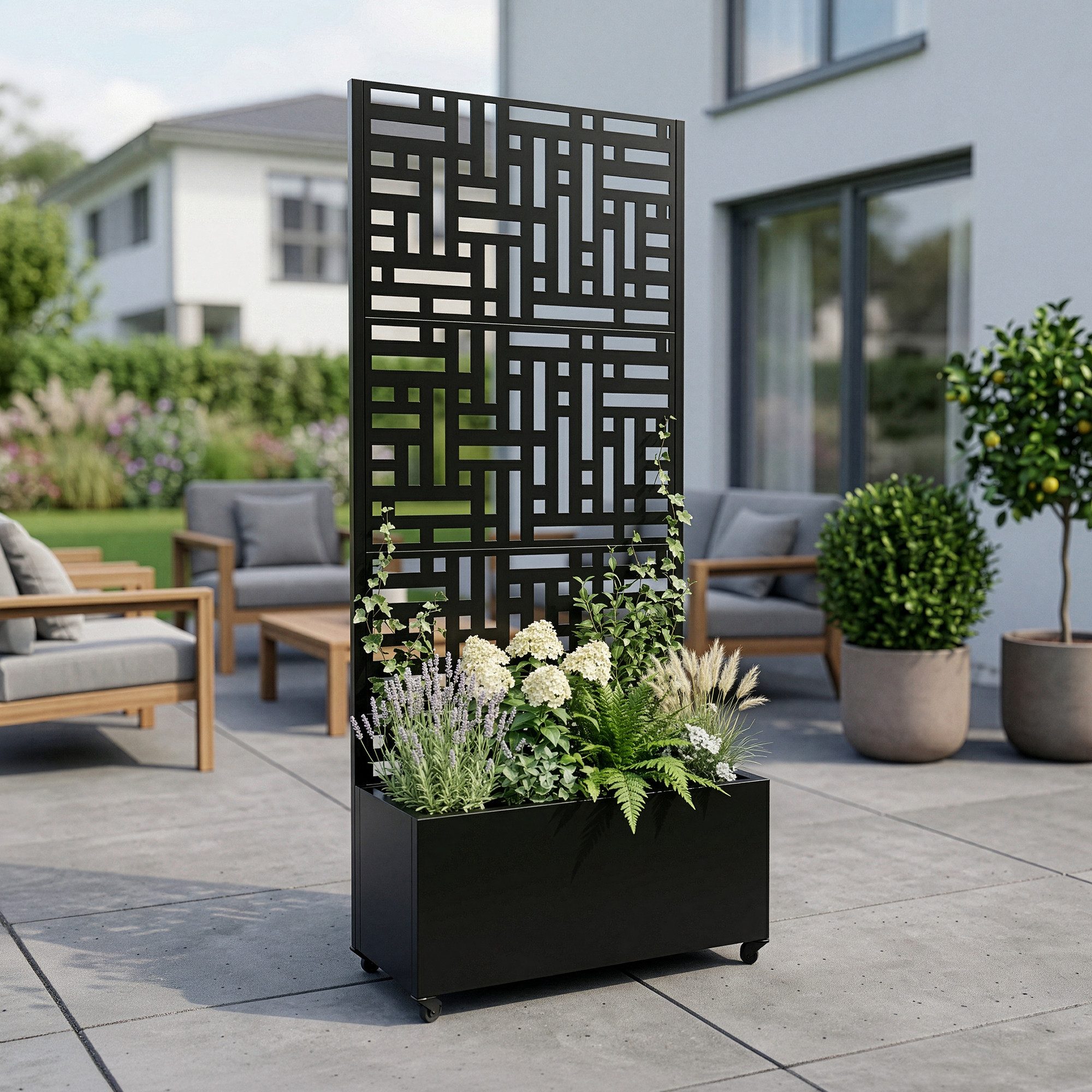 casa.pro Blumenkasten, mit Trennwand »Bernalda« mit Rollen Stahl 190x82x38 cm Schwarz