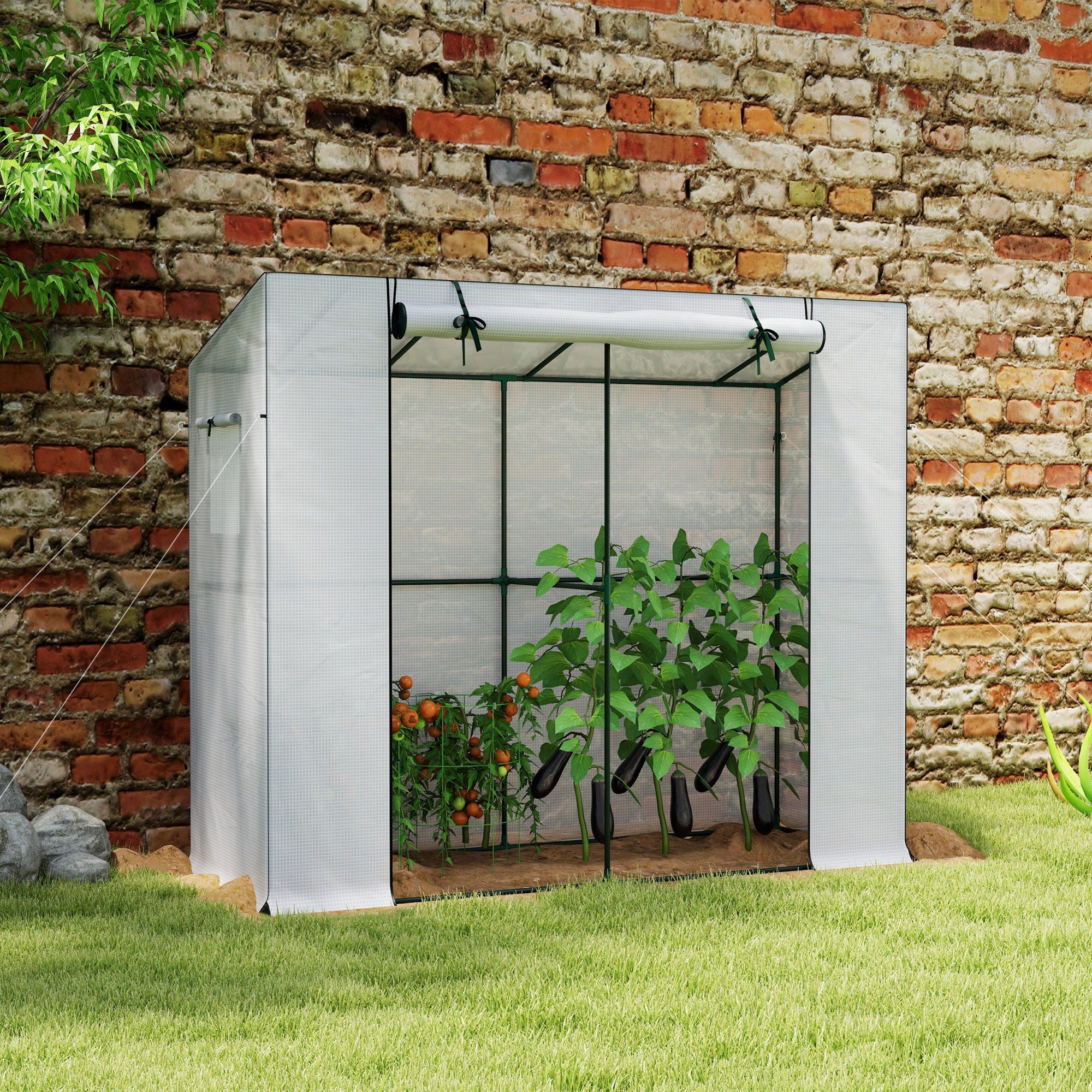 Outsunny Foliengewächshaus mit Rolltür 2 Fenster, günstig online kaufen