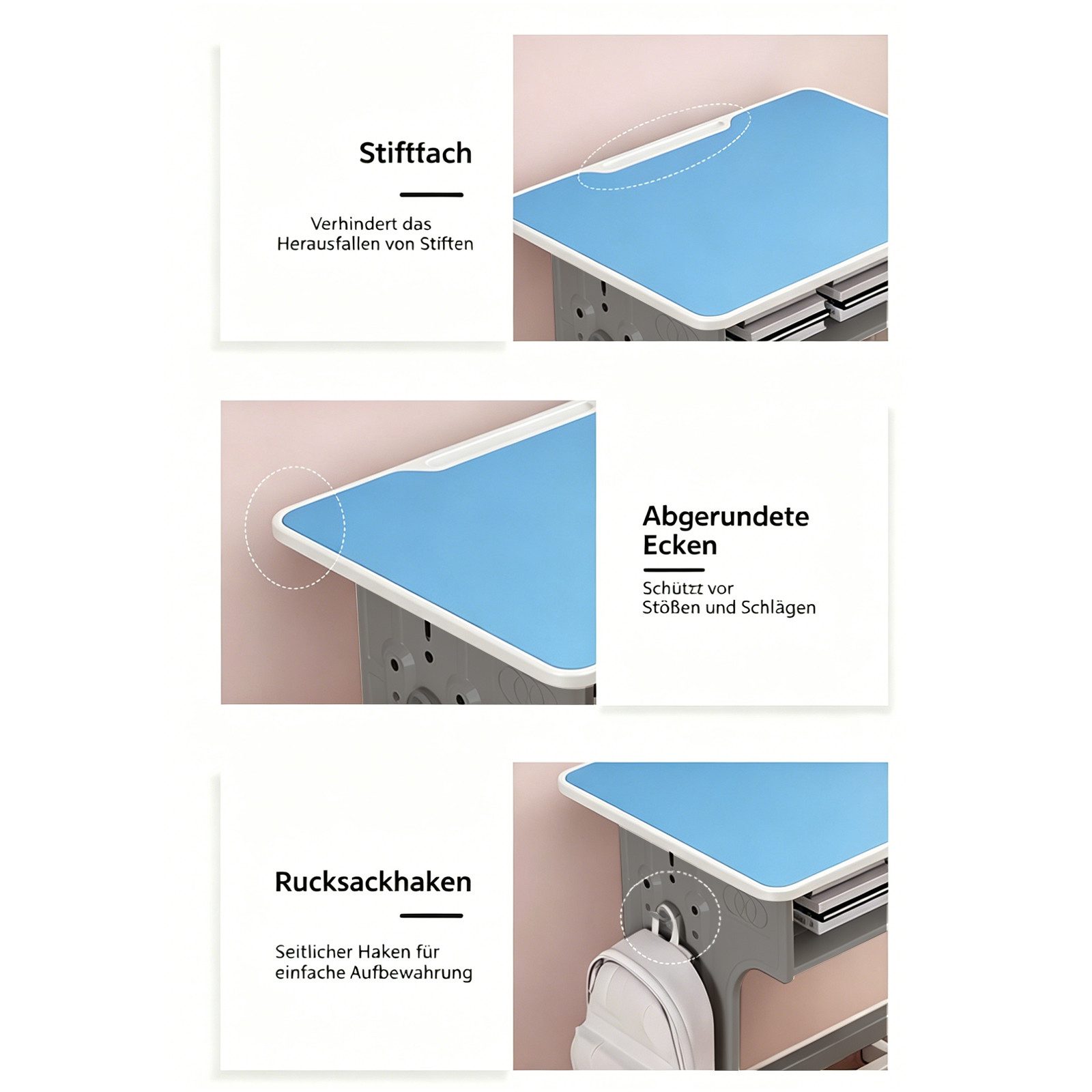BBG Kinderschreibtisch Höhenverstellbares Kinder Schreibtisch Set mit Stuhl (Ergonomischer Lerntisch 60x40 cm, 4-Stufen Höhenverstellung, Ein Tisch, ein Stuhl), Anti-Rutsch Füße, Schulmöbel für Kinder ab 3 Jahren