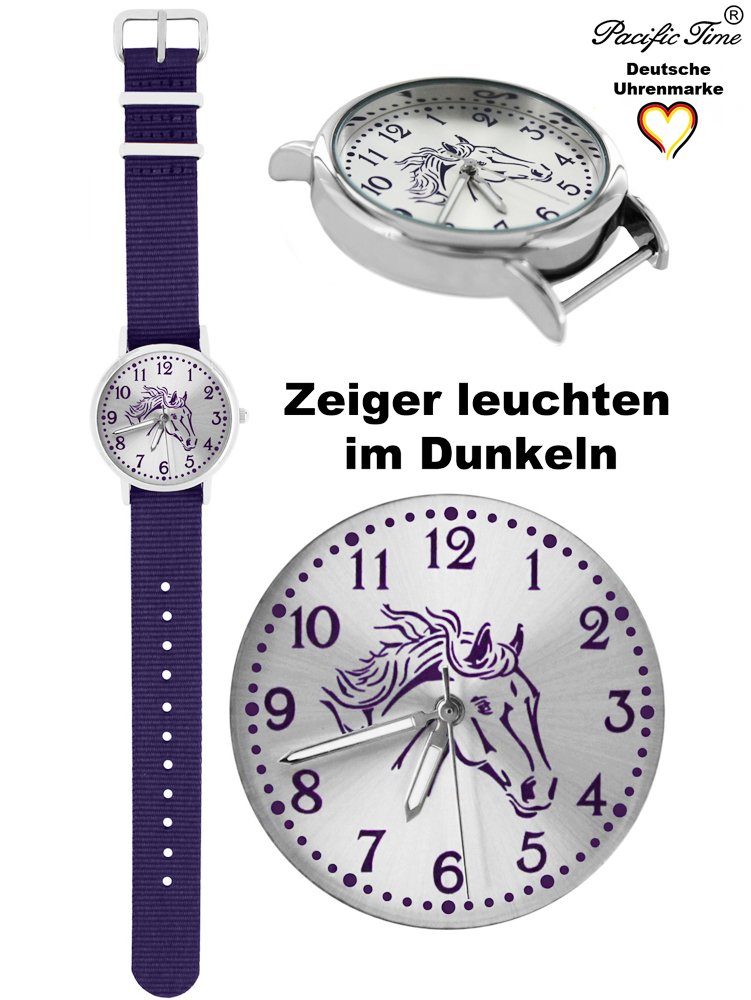 Quarzuhr und - Armbanduhr Gratis Match Pferd Pacific und Set Versand Kinder Time Mix violett grau Design violett Wechselarmband,