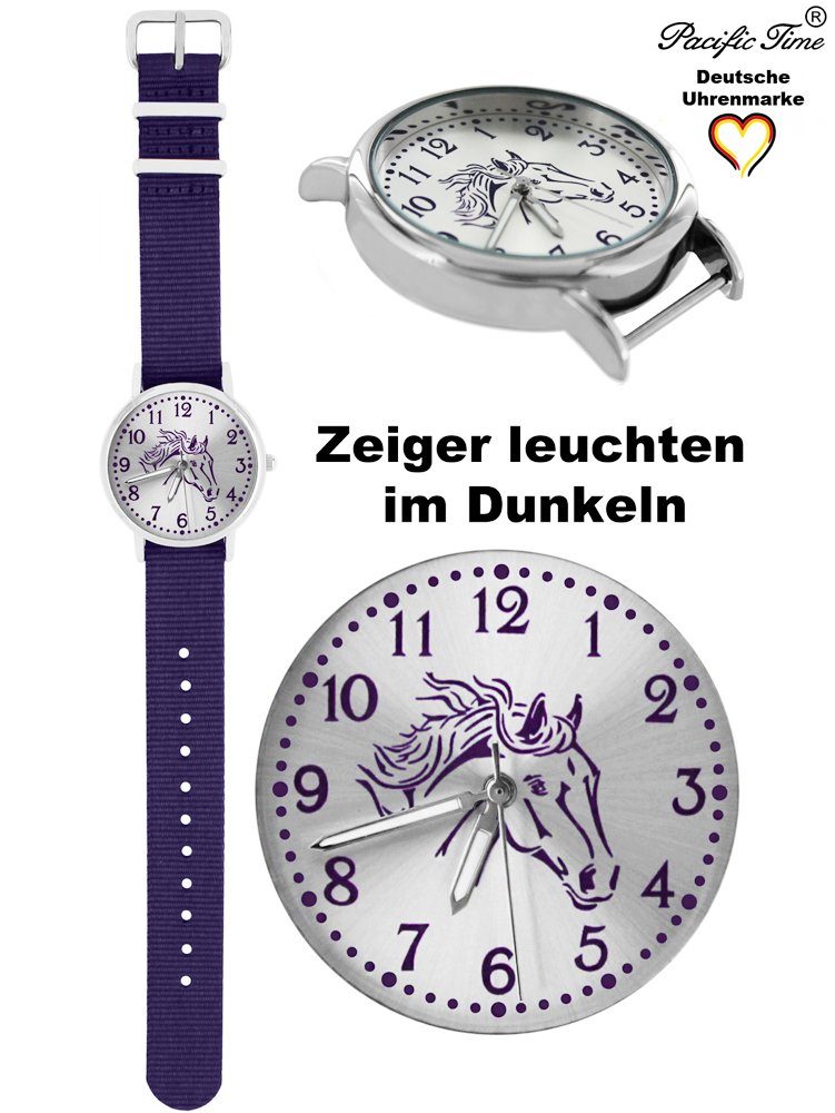 Pacific Time Quarzuhr Set Kinder Armbanduhr Pferd violett Wechselarmband, Mix und Match Design - Gratis Versand
