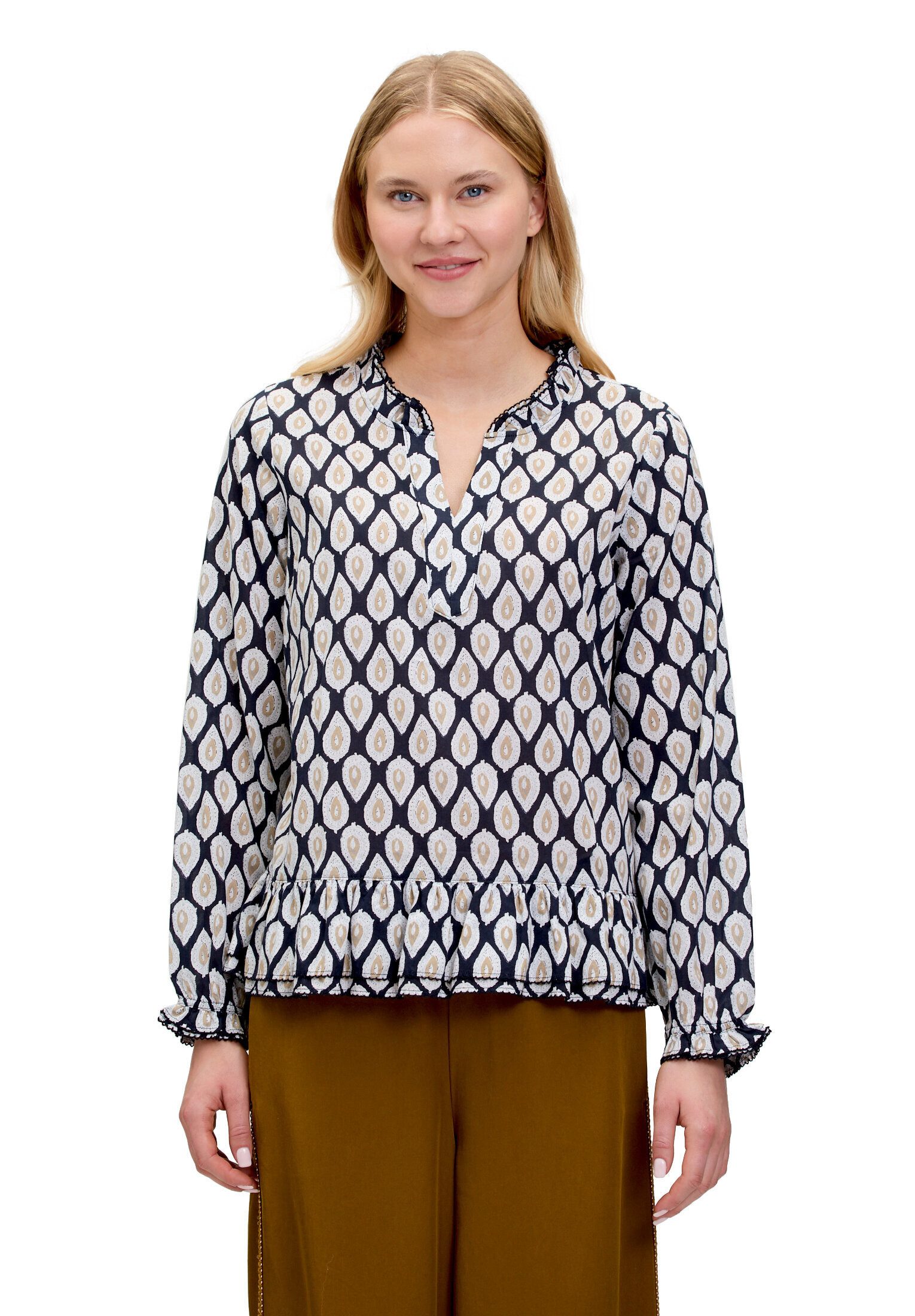 Cartoon Schlupfbluse Damen mit Raffung
