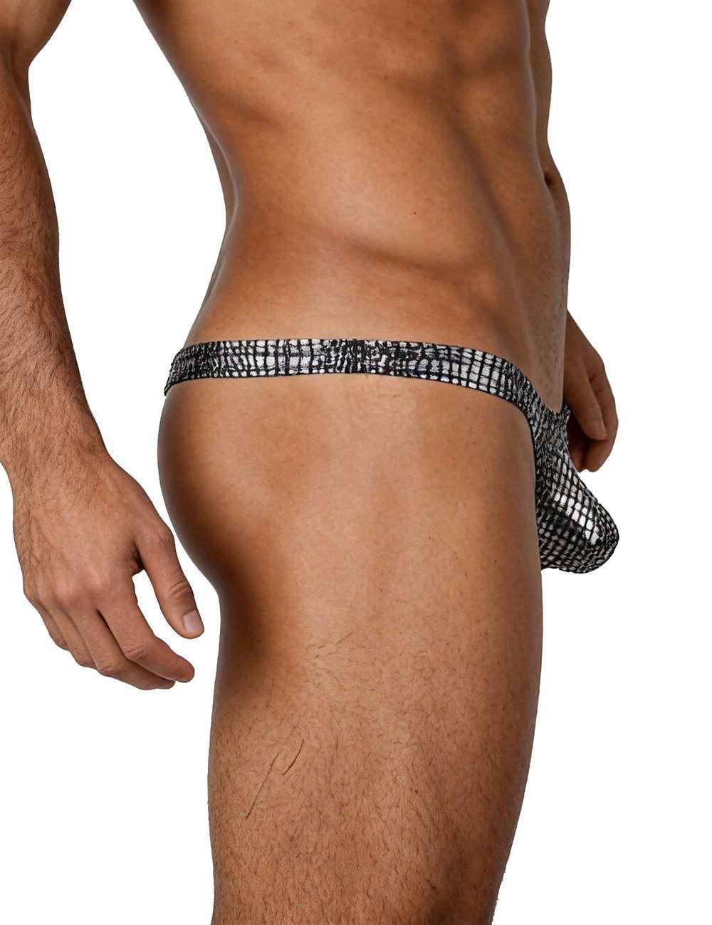 Lau-Fashion Stringtanga Herren String mit Schlangenmuster in Lack Leder Wetlook-Optik