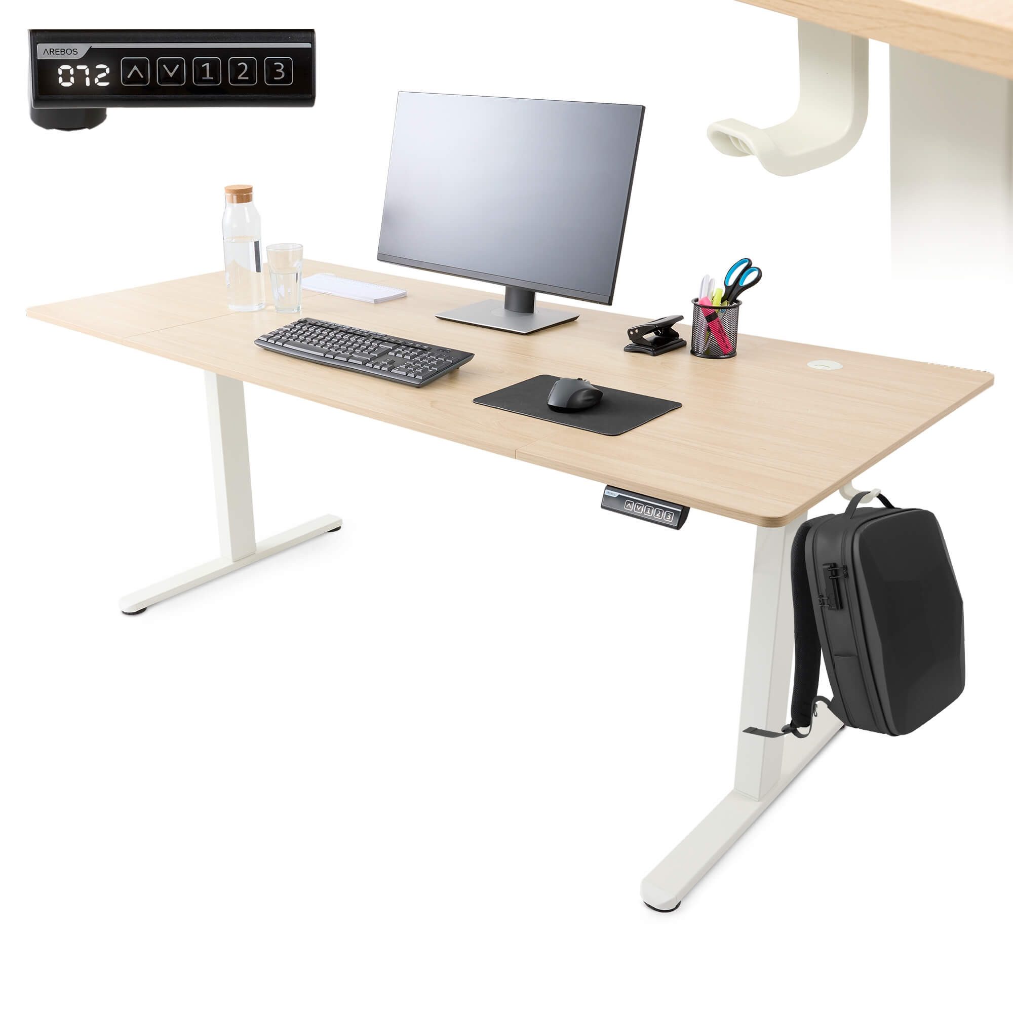 Arebos Schreibtisch Computer-Bürotisch 180 x 80 cm, elektrisch Memory-Funkt günstig online kaufen