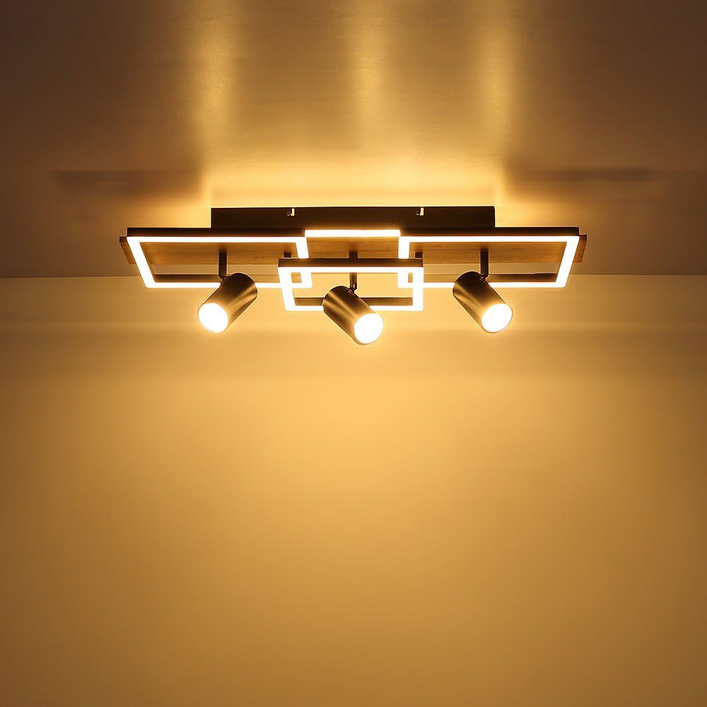 etc-shop LED 3-flammig Küchenleuchte Deckenleuchte, fest LED-Leuchtmittel schwarz verbaut, LED Deckenlampe Warmweiß, Strahler Holzoptik