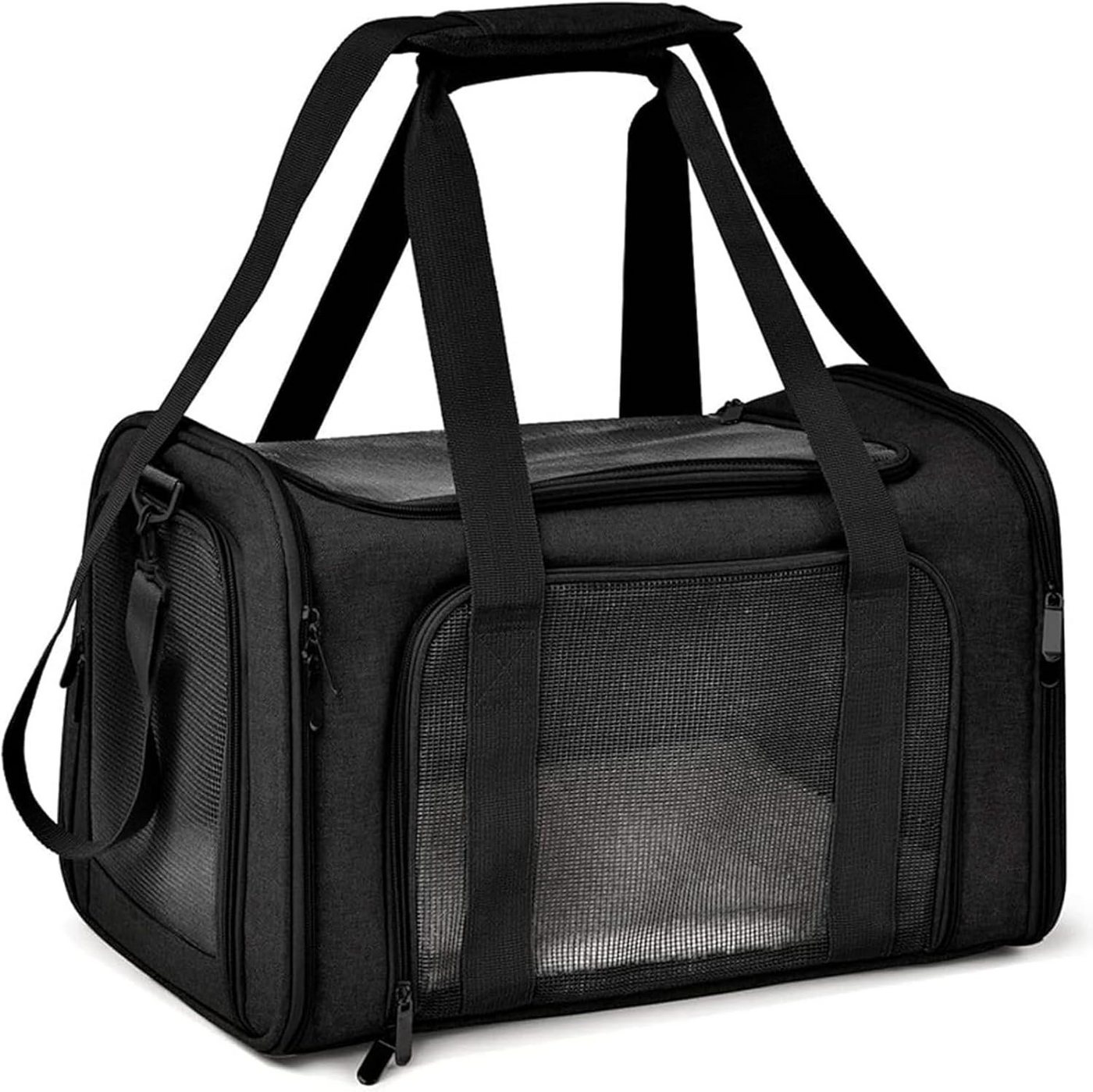 wohnTRAUM24 Tiertransporttasche Hundetasche Transportbox, Atmungsaktive und Faltbare Hundebox Katzen bis 6 kg, mit Verstellbarem Schultergurt Katzentransportkäfig mit Plüschmatratze